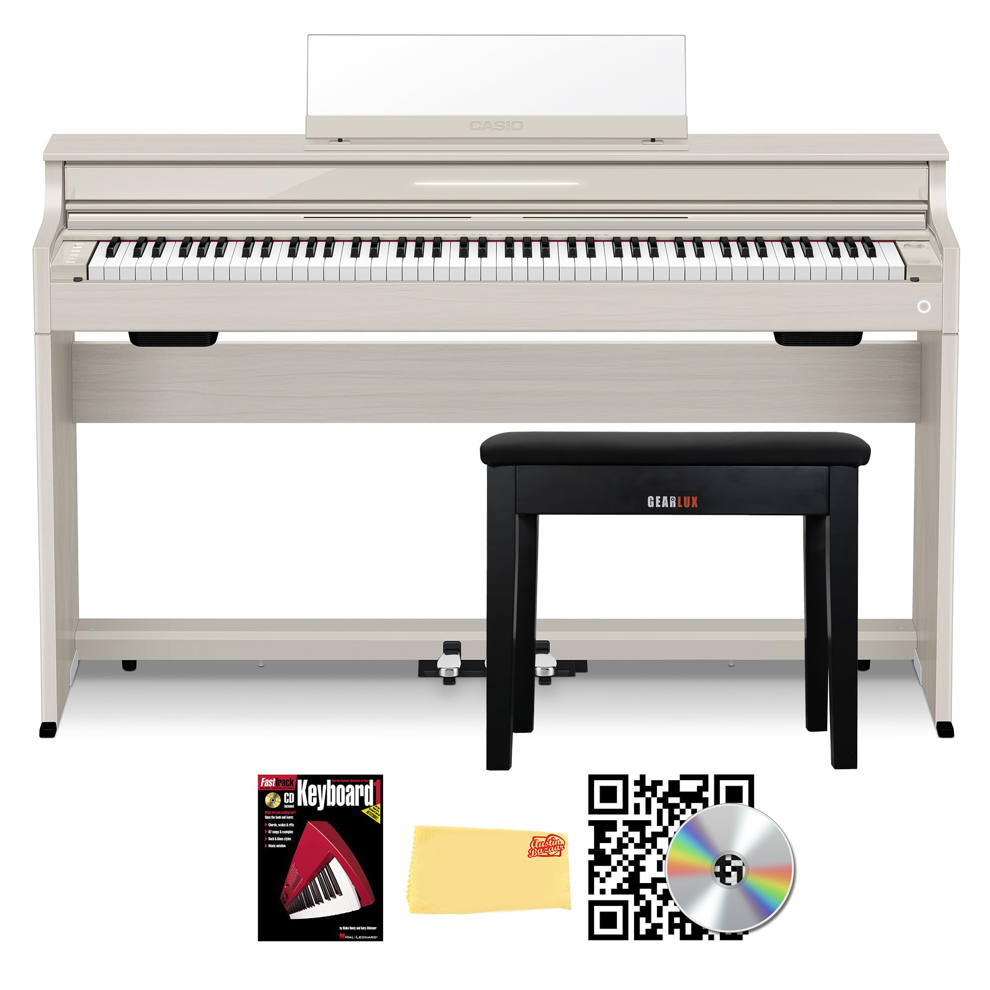 Casio AP-S200 CELVIANO 88-Key Digital Piano - Black Bundle with Furniture Bench, Headphones, Instructional Book, Austin Bazaar Instructional DVD, and Polishing Cloth