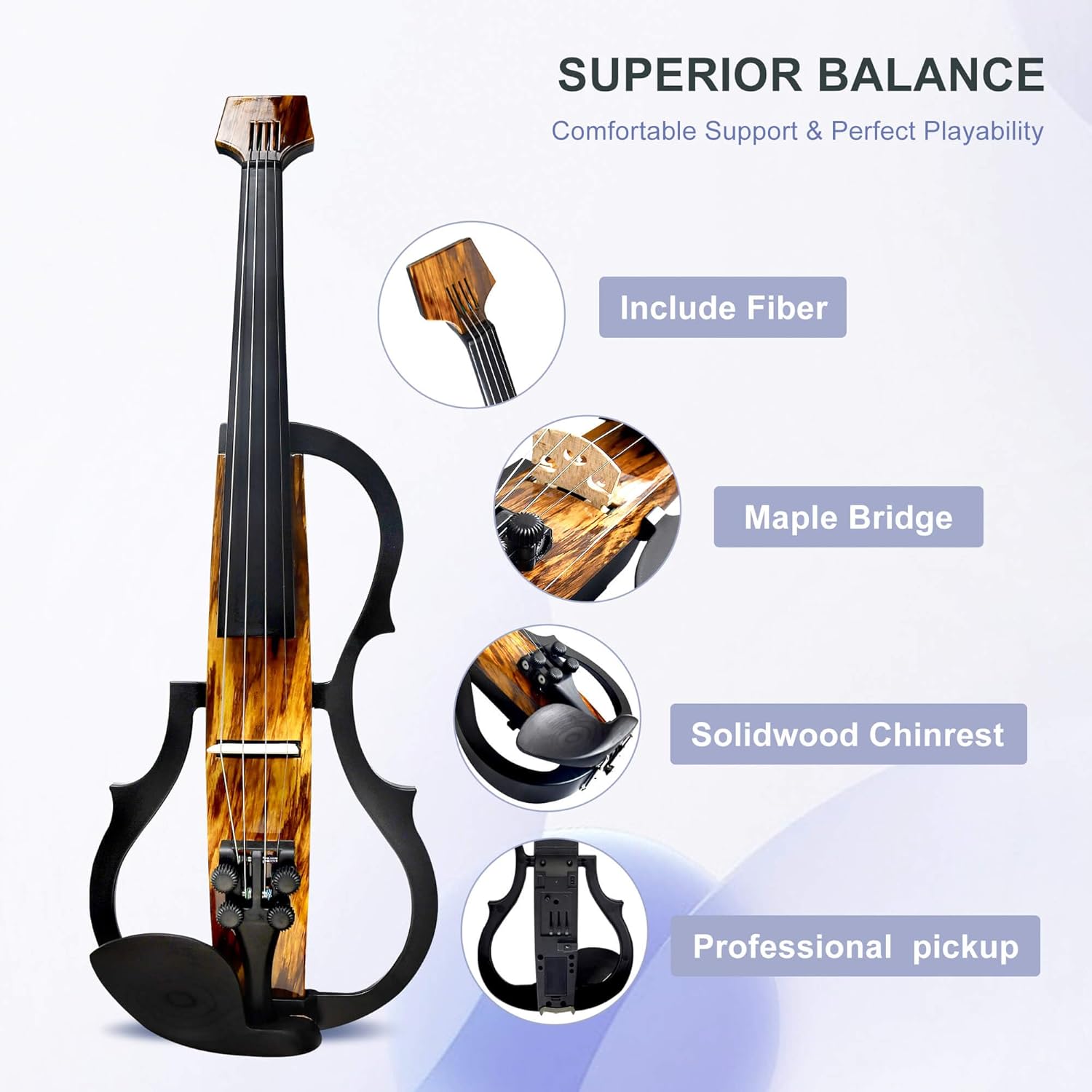Premium Carbon Fiber Electric Violin Full Size 4/4,Professional Electric Violin for Adults Beginner,Teens,Electric Fiddle Kit with Pro Pick Case -ZNDS-2303