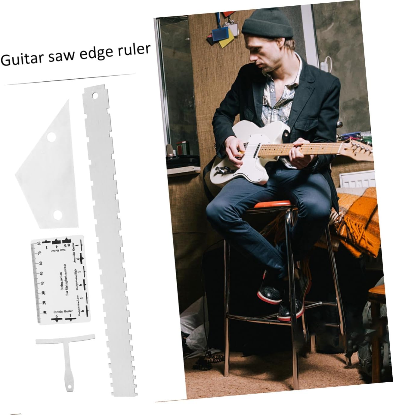LIFKOME 12pcs Guitar Luthier Tool Kit with Electric Guitar Action Gauge Radius Ruler String Action Ruler Straight Edge Fret Rocker for Bass Setup and Repair