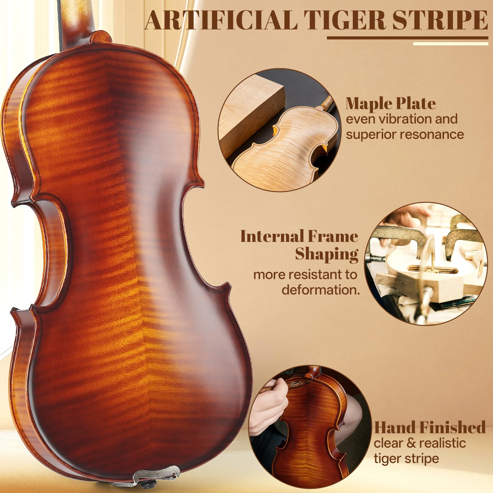 Kmise Violin 4/4 Full Set, Fingerboard Fret Markings Violins, Matte Acoustic Fiddle for Adults, Beginners, Students with Violin Case, Rosin, Strings, Bow, Shoulder Rest, Beginner's Guide (Matte, 4/4)
