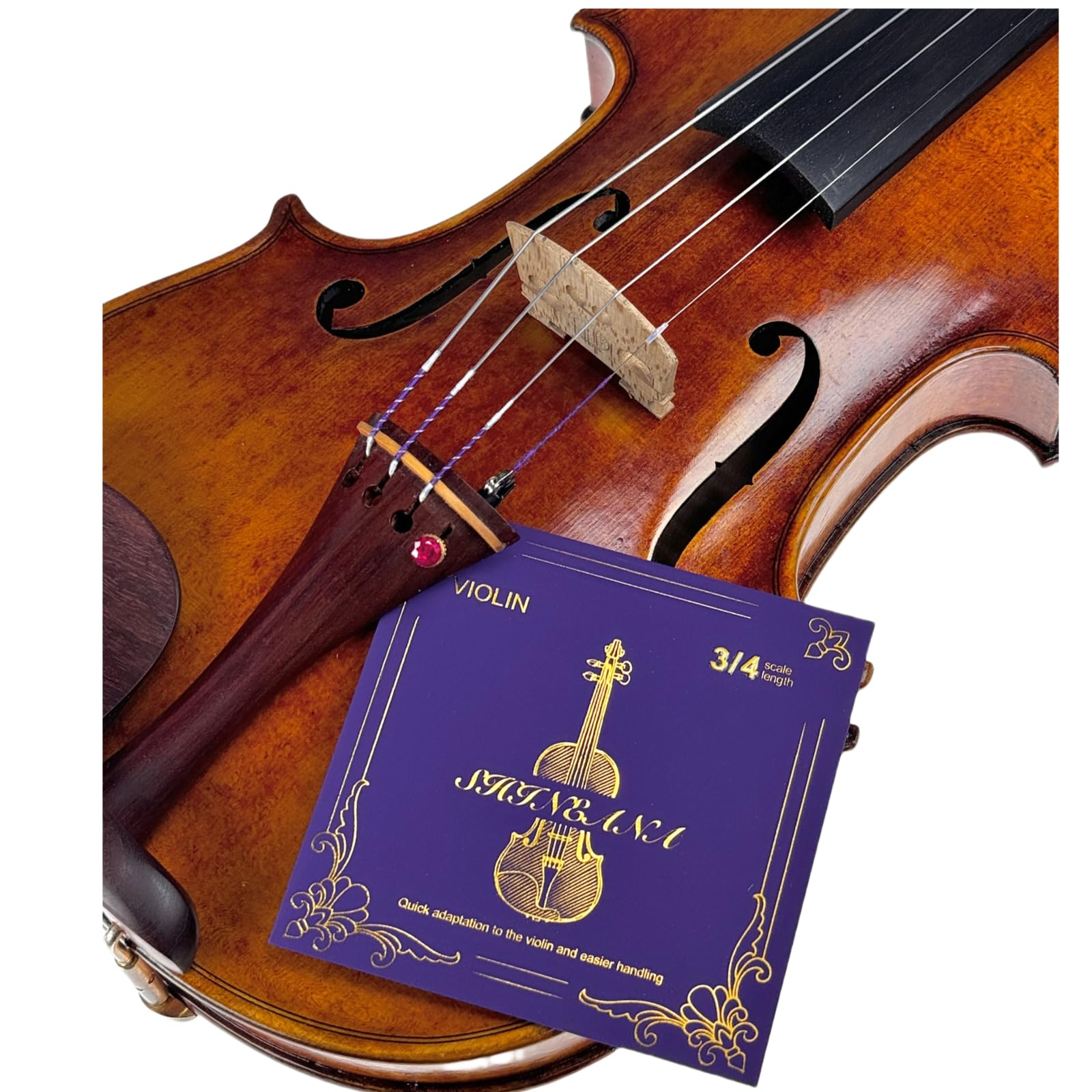 Violin Strings 4/4 Full Set, 4/4 Violin Strings Replacement,Long-Lasting Durability & Rich Tone - Handcrafted with Premium Materials- For All Levels (3/4 Scale)