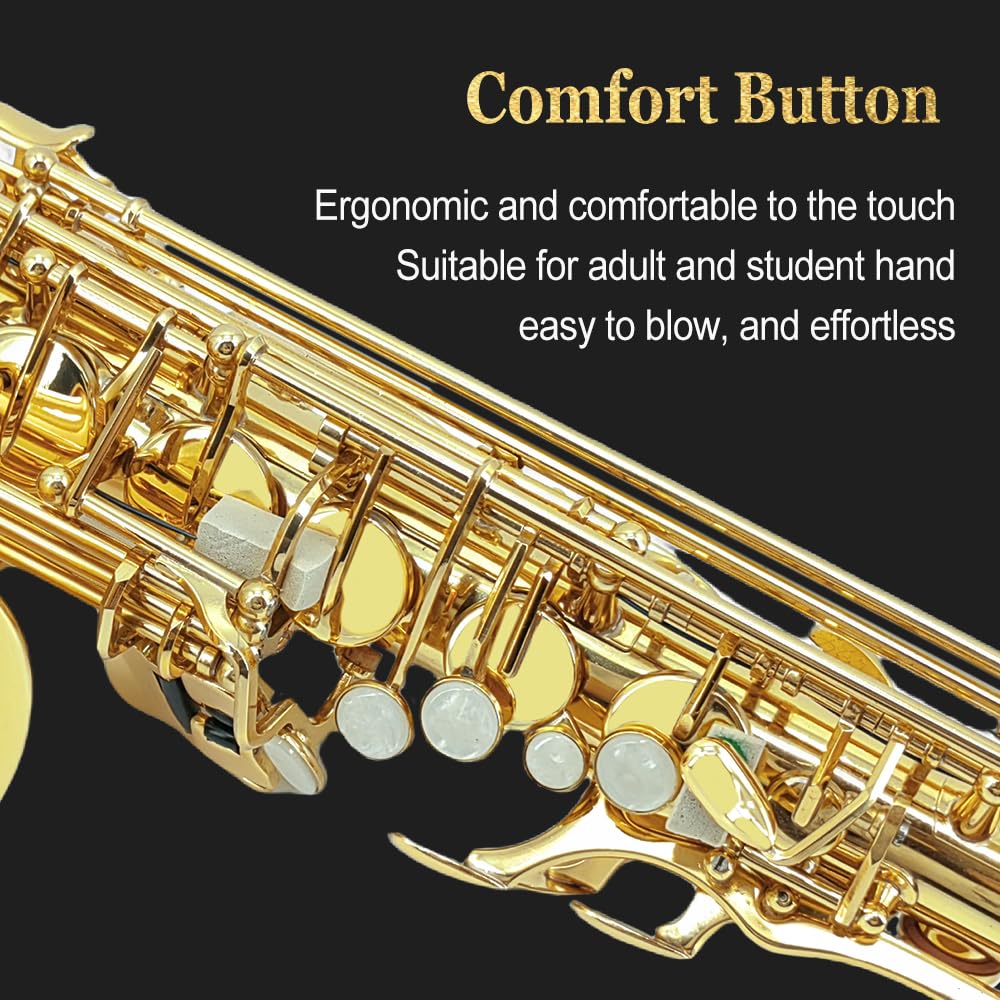 Student Eb Alto Saxophone E Flat for Beginners Sax Full Kit with Pads Cushions,Hard Carrying Case,Neck Strap,Reeds,Cleaning Cloth & Rod,Mouthpiece,Gloves