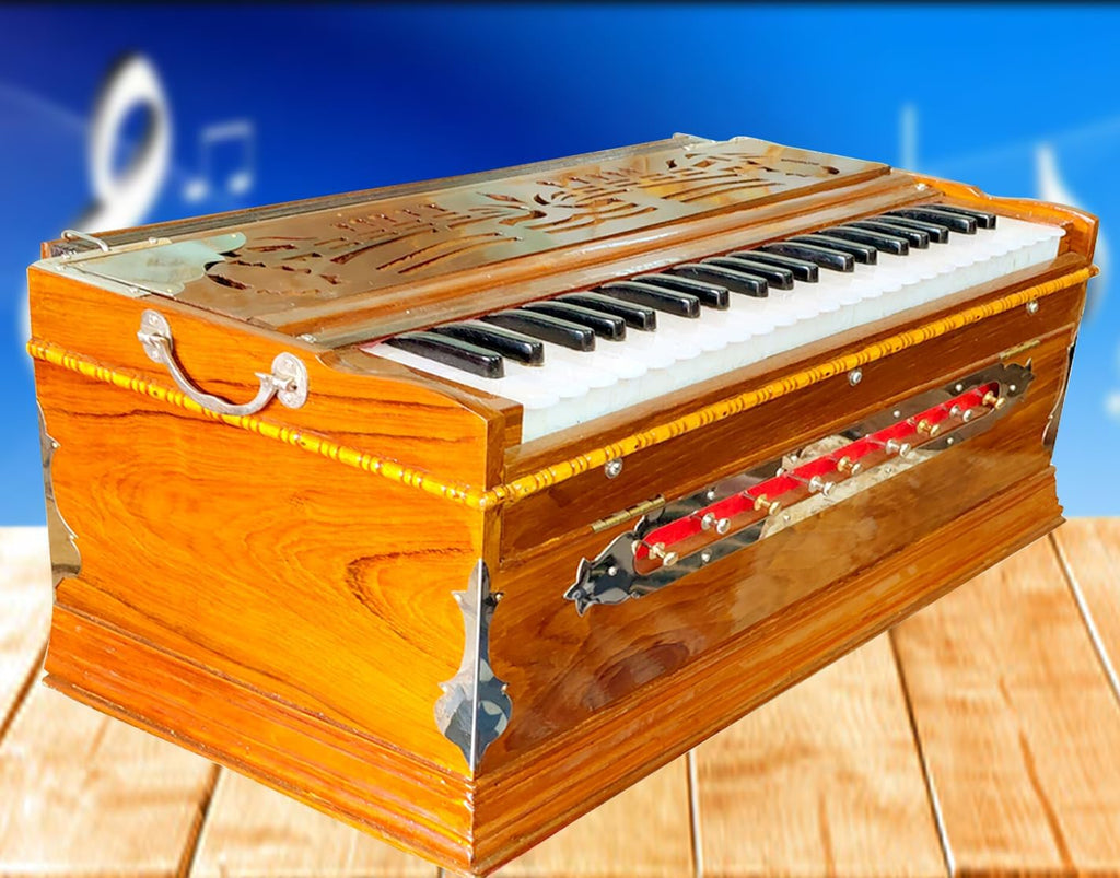 Harmonium, Maanvish Professional Harmonium Standard,Double Reeds, 3 1 4 Octaves, 9 Stops, 4 Extra Notes, Padded Bag