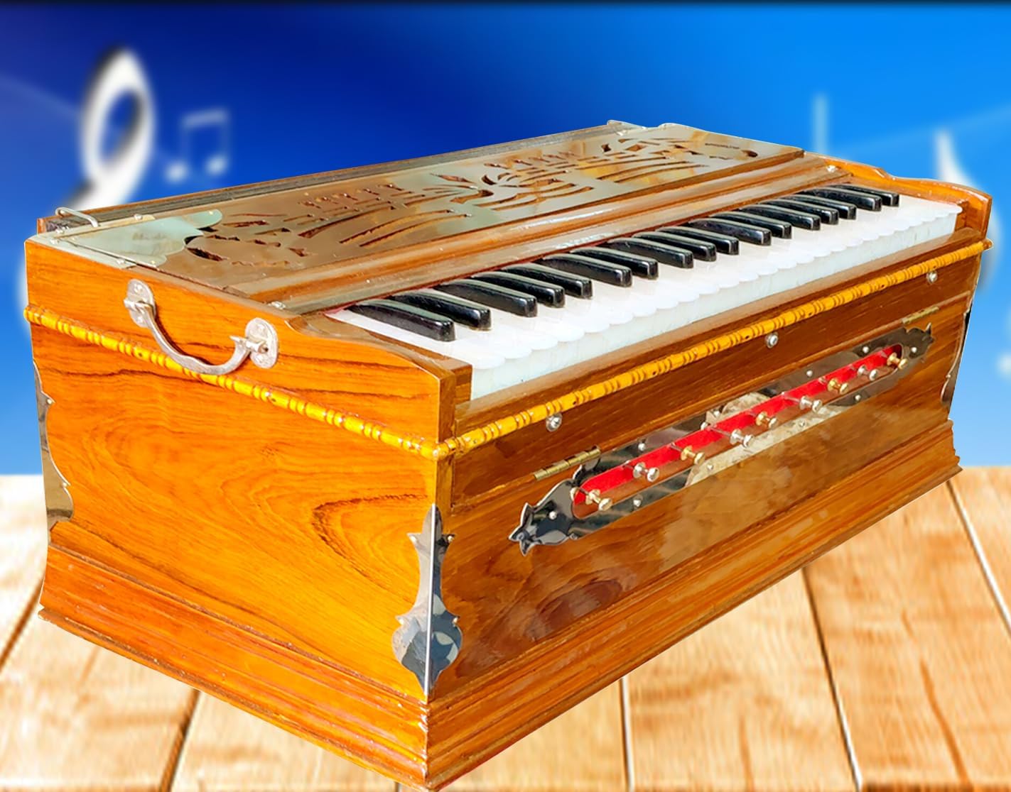 Harmonium, Maanvish Professional Harmonium Standard,Double Reeds, 3 1 4 Octaves, 9 Stops, 4 Extra Notes, Padded Bag