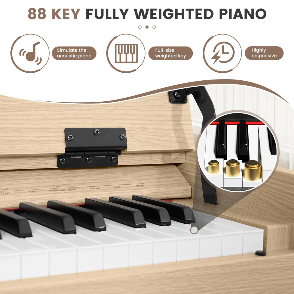 88 Key Digital Piano Keyboard for Beginners, Fully Weighted Wooden Electric Piano with Triple Pedal, Headphone, Supports MIDI Connecting, French Dream Sound Source (Brown)