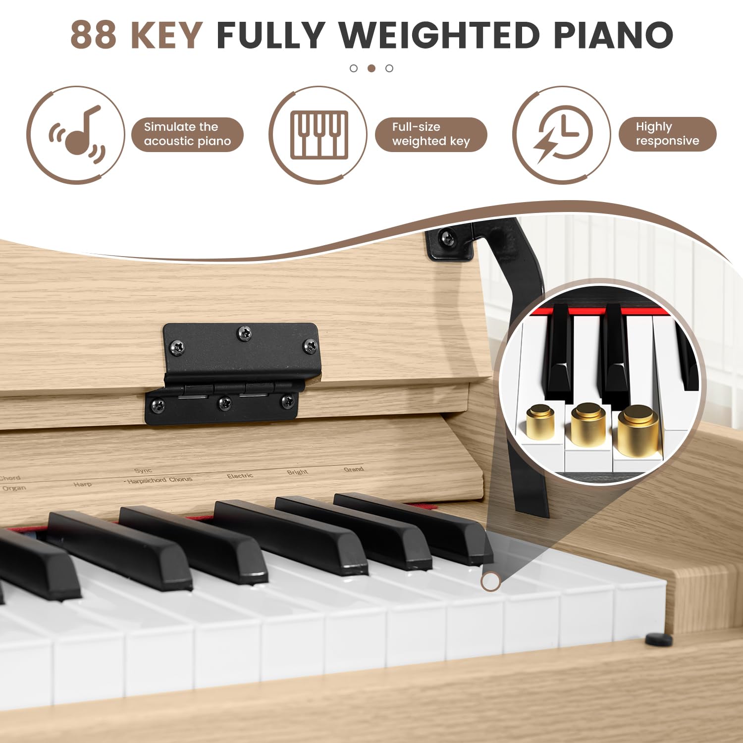 88 Key Digital Piano Keyboard for Beginners, Fully Weighted Wooden Electric Piano with Triple Pedal, Headphone, Supports MIDI Connecting, French Dream Sound Source (Brown)