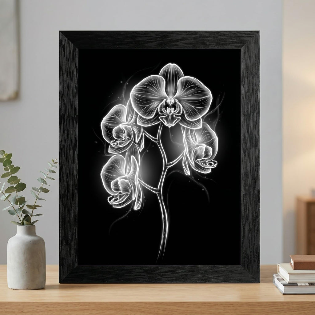 Framed Canvas Wall Art Minimalist Abstract Cello Musical Instrument Electric White Glowing Lines on Black Canvas Print Poster Black Frame Wall Decor for Music Room Studio Modern Art, Inch 24x36
