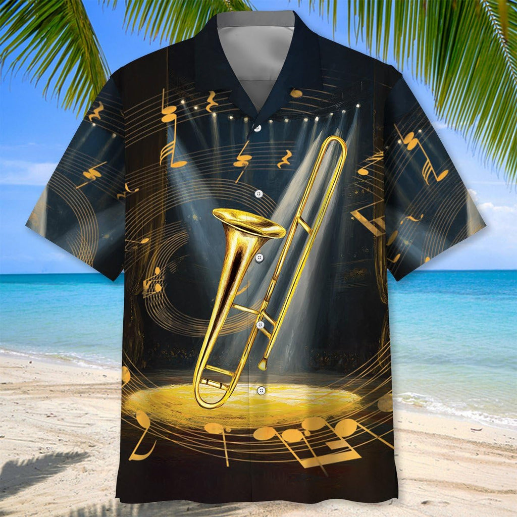 Trombone Hawaiian Shirt, Mens Trombone Short Sleeve Shirt, Music Band Gifts
