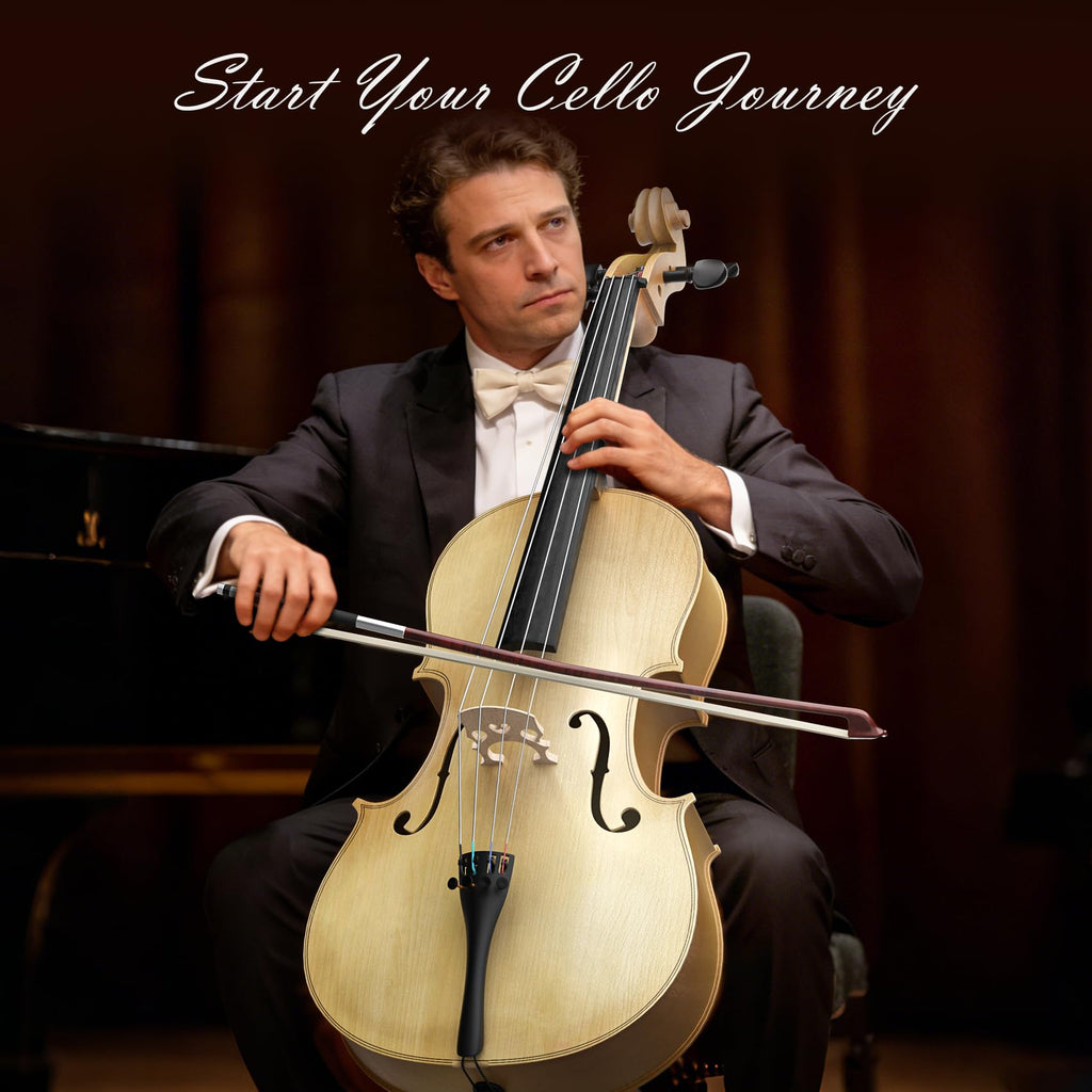 Full Size Cello Kit, Acoustic Cello Instrument for Adults,Beginners,Students,Complete Cello 4/4 Set with Portable Bag, Bow, Rosin (Black)