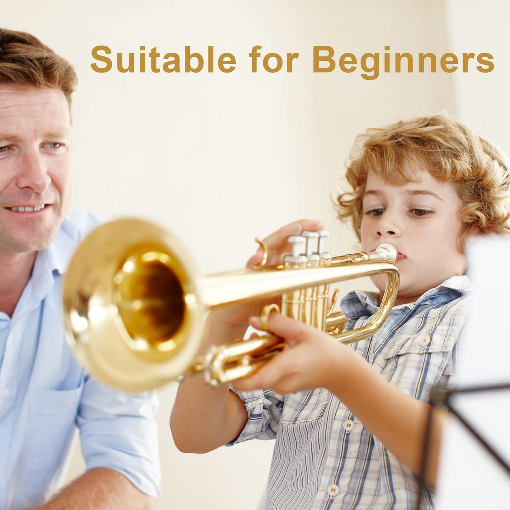 Ktaxon Bb Standard Trumpet for Beginners,Trumpet for Student with Hard Case,7C Mouthpiece,Cleaning Cloth,Gloves,Brass Instruments for Kids and Adults(Gold)