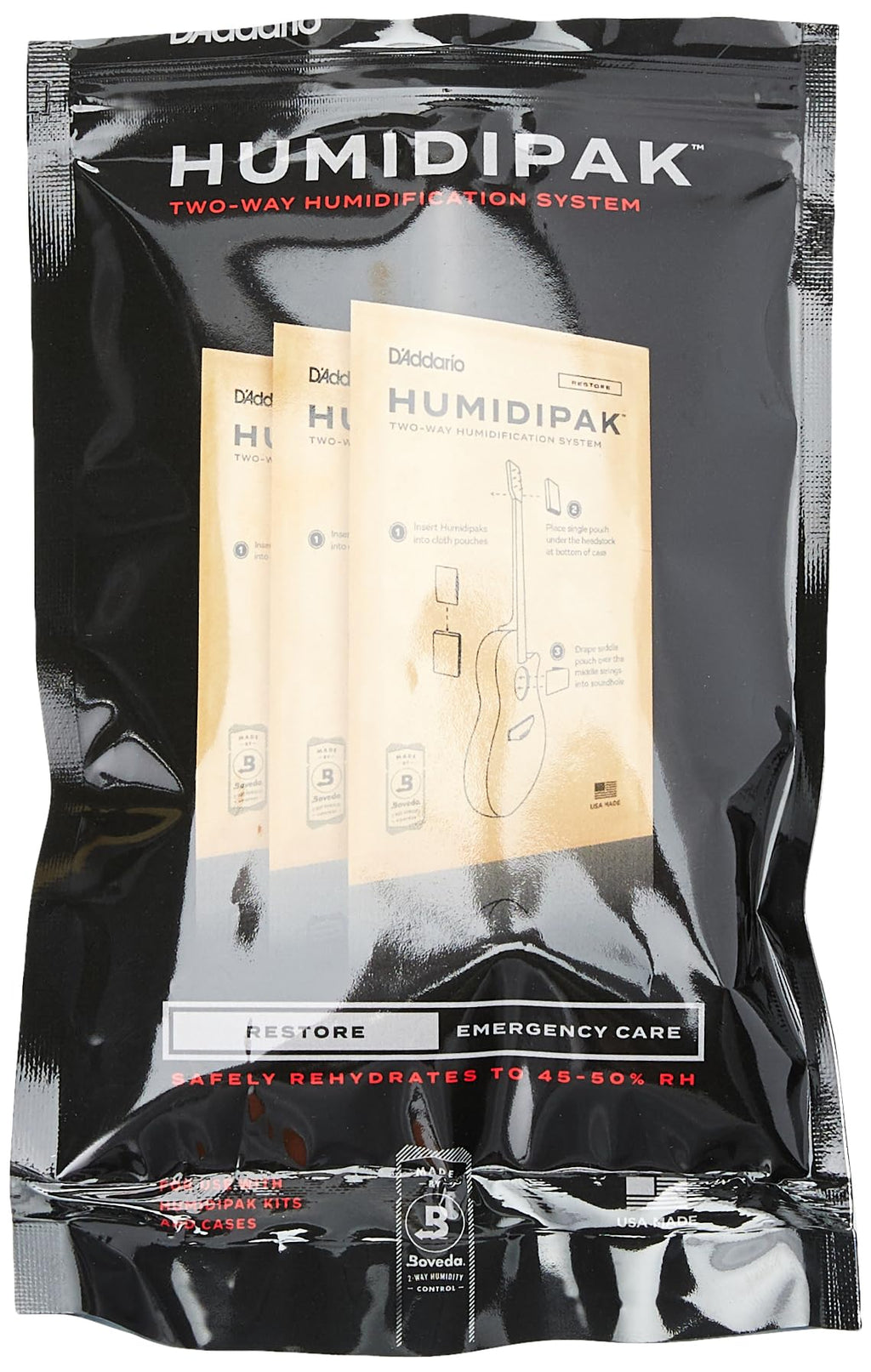 D'Addario Accessories Guitar Humidifier Packs - Two-Way Humidification System Conditioning Packets - For Maintaining Proper Guitar Humidification Level - 3 Maintain Replacement Packets