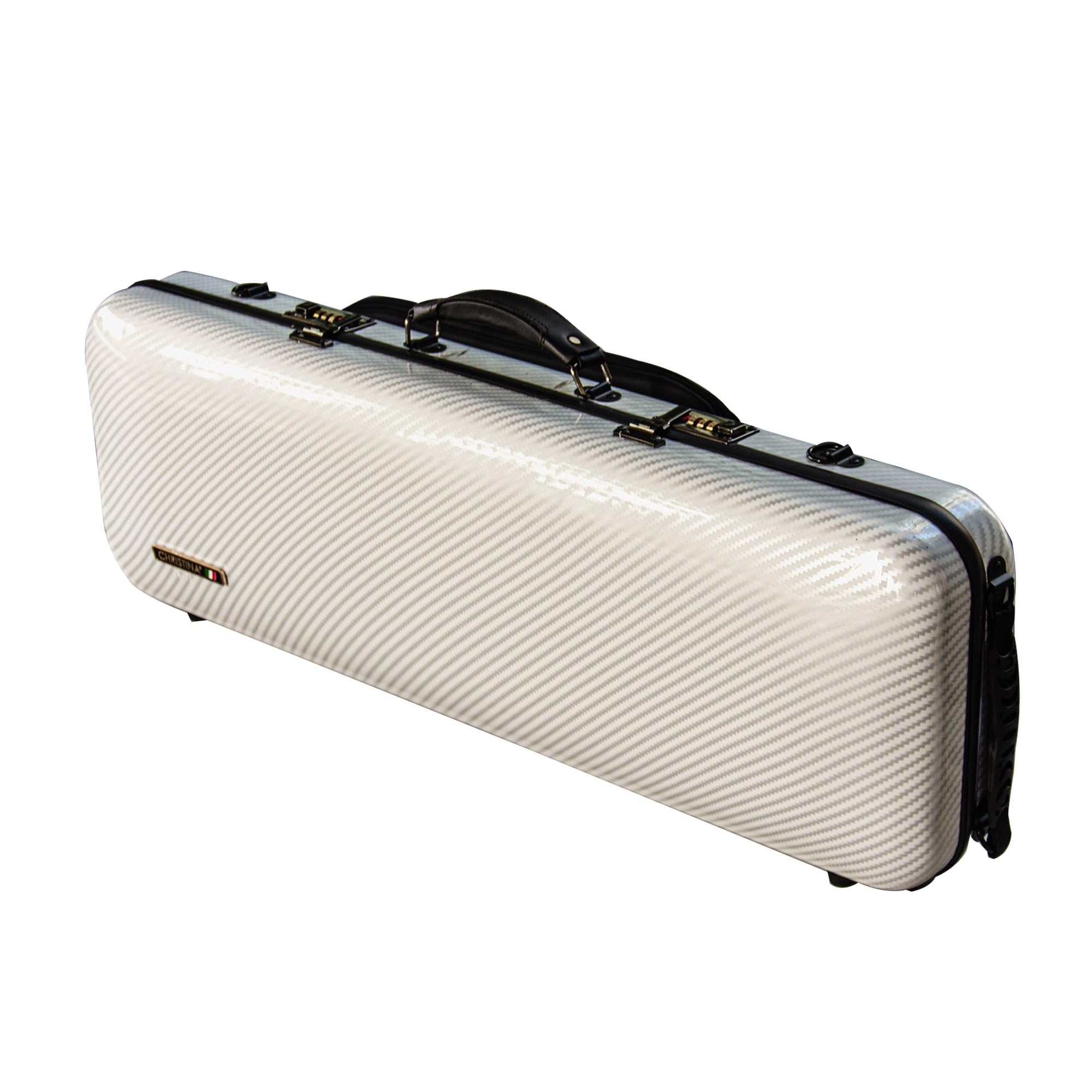 Christina 4/4 Full Size Violin case High-Strength Carbon Fiber Rectangular Violin Music Bag With Combination Lock and Extra Bag White Violin Hard Case (VB-Square-White Stripe spot)