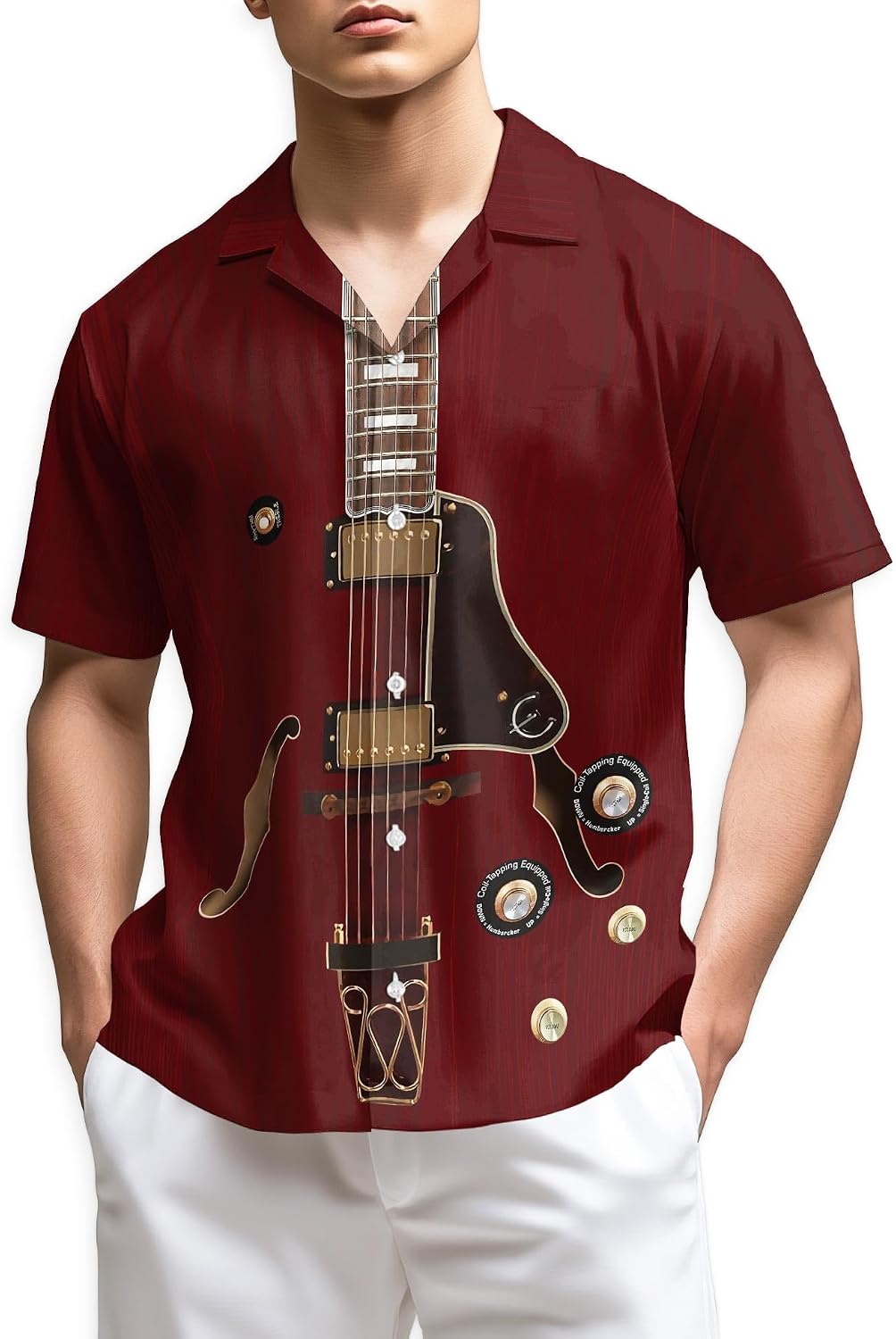 Trombone Pattern Hawaiian Shirt for Men, Summer Vacation Button Down Shirt, Aloha Beach Short Sleeve Shirt, S-5XL