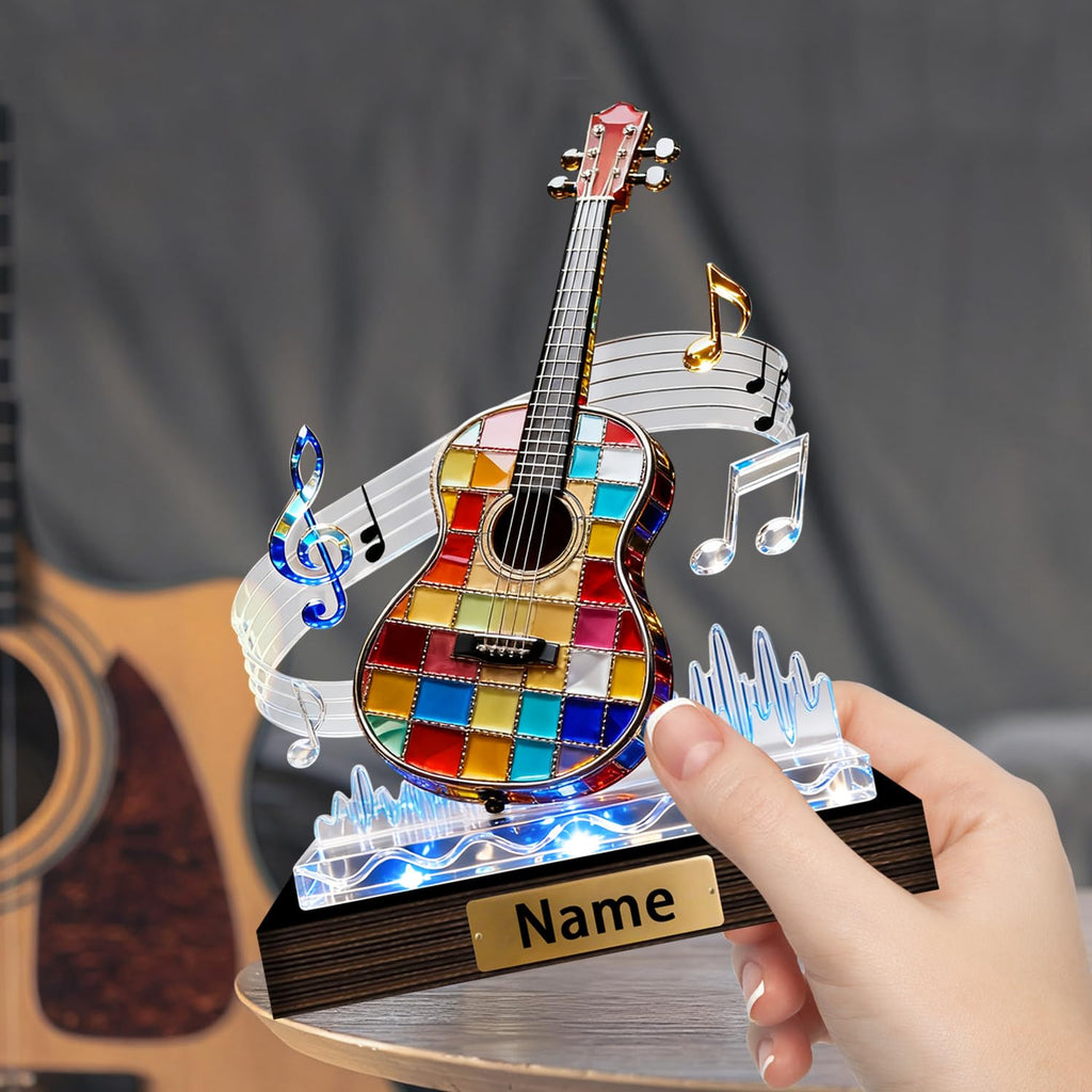 Personalized Name Violin Crystal Desktop Ornaments for Club Bedroom Office Custom Music Theme Stained Glass Acrylic Tabletop Plaque 2D Flat Electric Cello Figurine Sculpture for Violinist Cellist