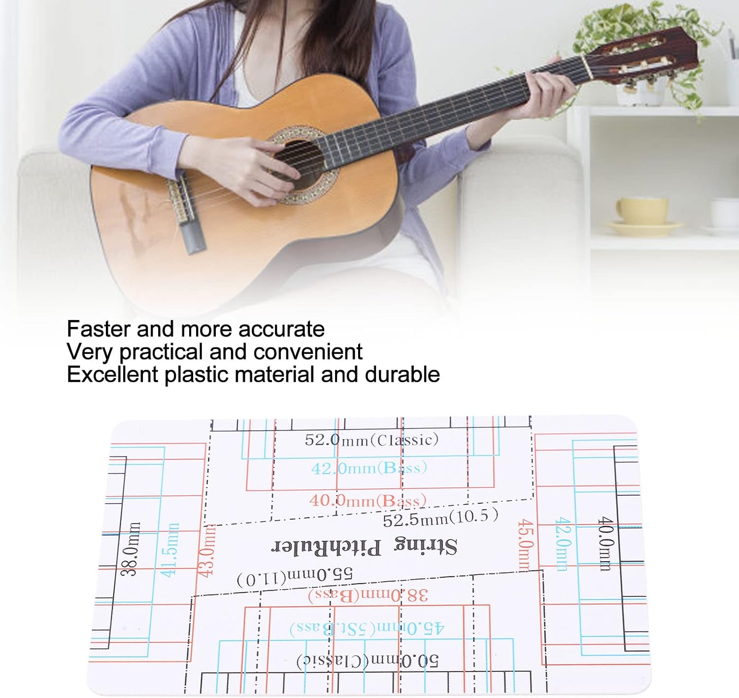 Drfeify String Action Gauge, Plastic, Setup Tool | Accurate Scale Measurement, Measures Saddle Nut, For Guitar Bass Ukulele, Luthier Setup Tool