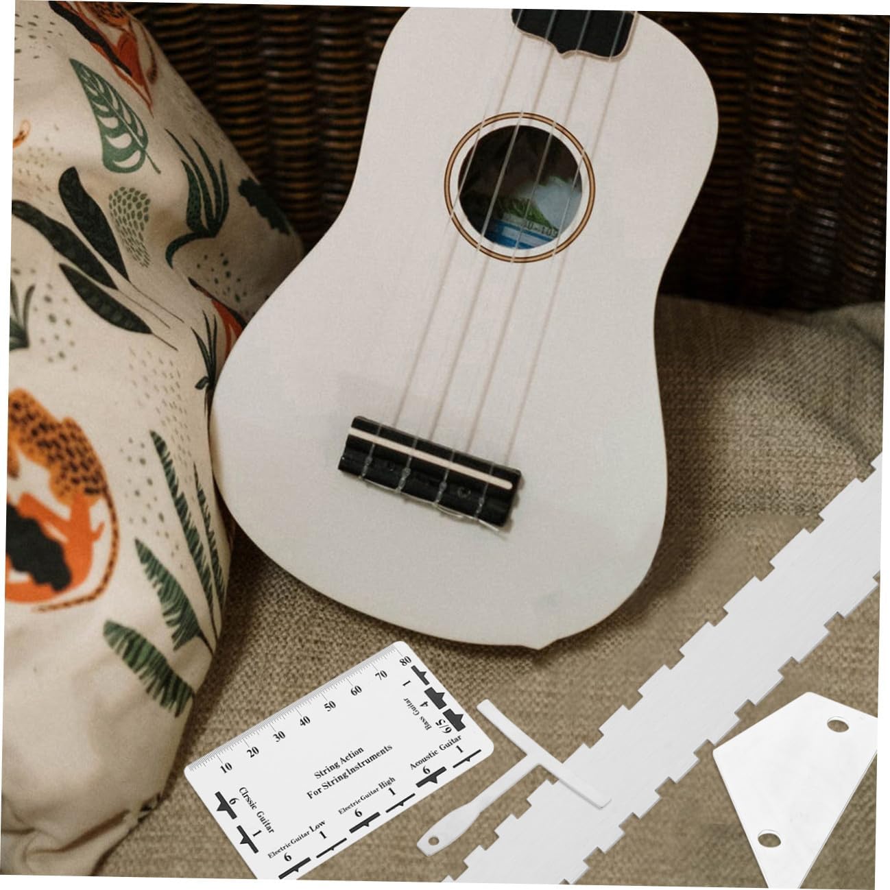 FAVOMOTO 12pcs Guitar Luthier Tool Set Includes String Action Gauge Ruler Understring Radius Gauge Fret Rocker Durable Compact Design for Easy Portability and Maintenance