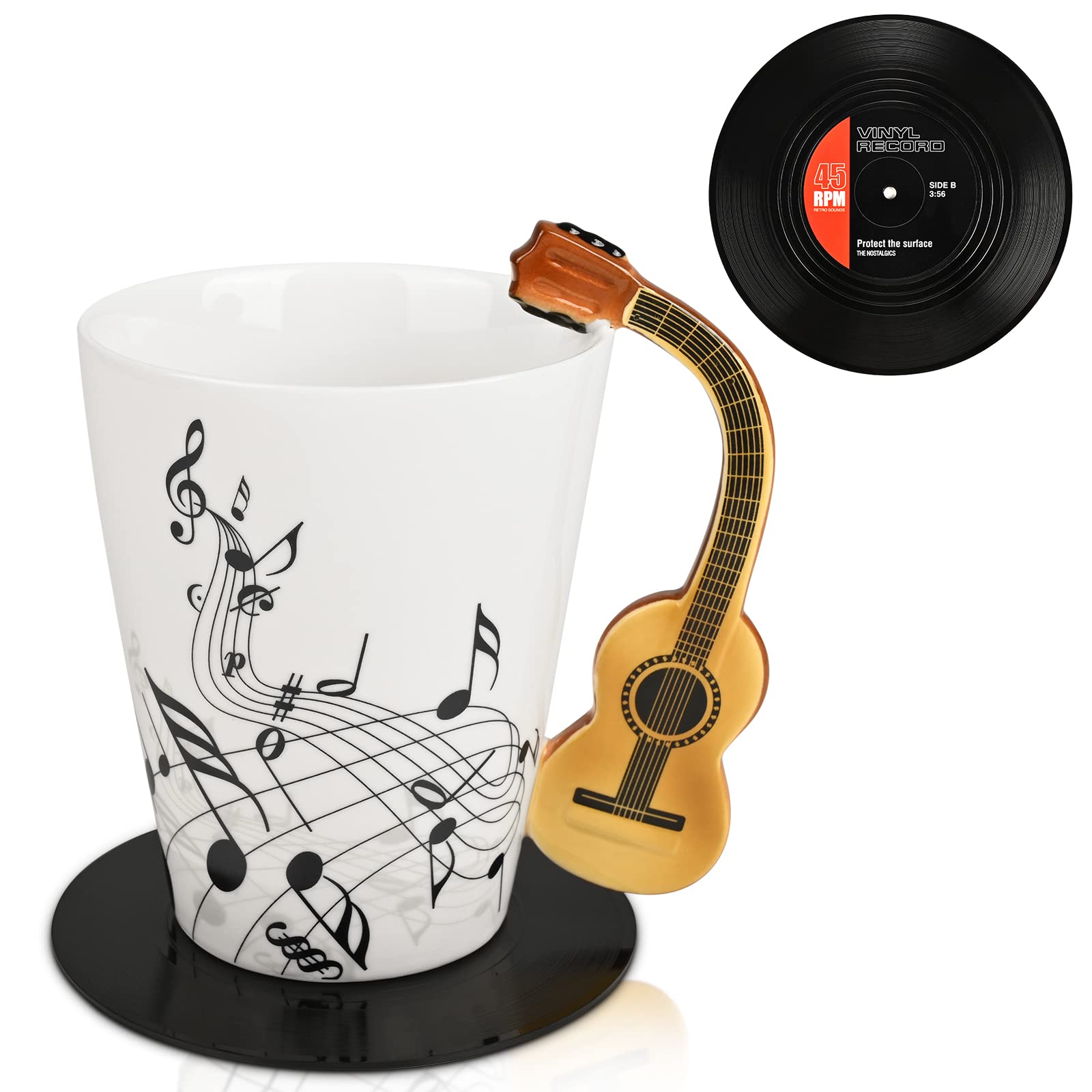 Maustic Novelty Violin Mug - 13 Oz Ceramic with Vinyl Record Coaster, Perfect for Music Lovers, Musicians, and Violinists - Ideal for Christmas or Birthday Gifts