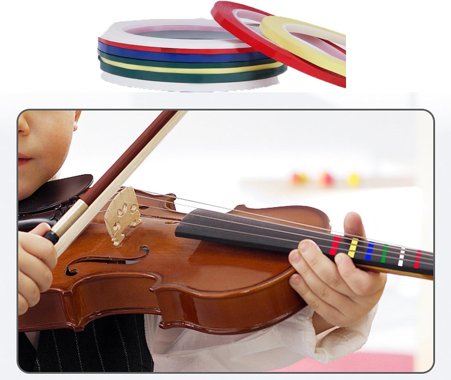 7 Rolls Violin Fingerboard Tapes, Violin Finger Guide Stickers, 216ft Cello Positions Practising Fingering Tape for Beginners Fretboard Note Positions. (7 Colors)