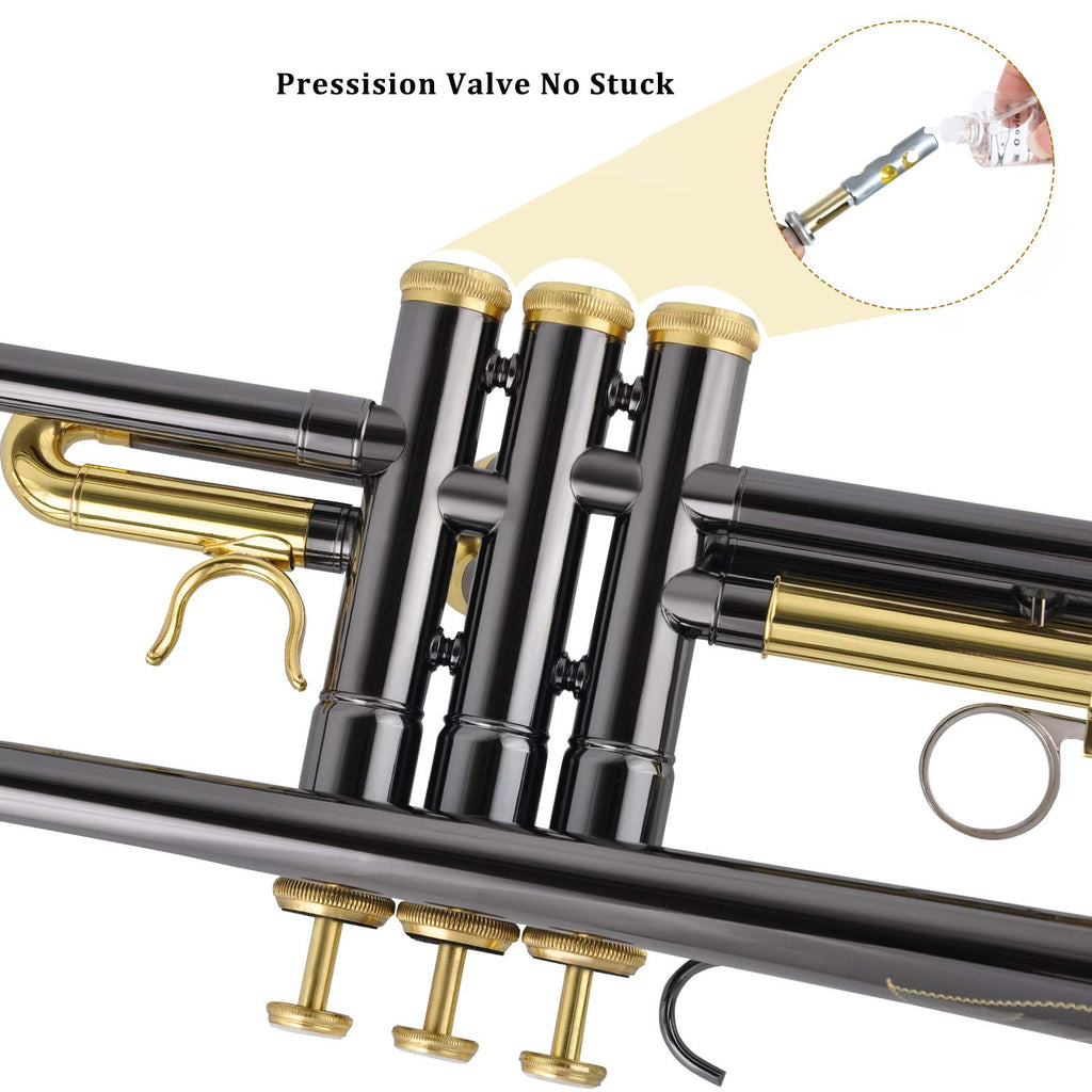 EASTROCK Bb Trumpet Standard Trumpet Set with Carrying Case,Gloves, 7C Mouthpiece, Tuning Rod, Black Nickel,Hand Carved Craft