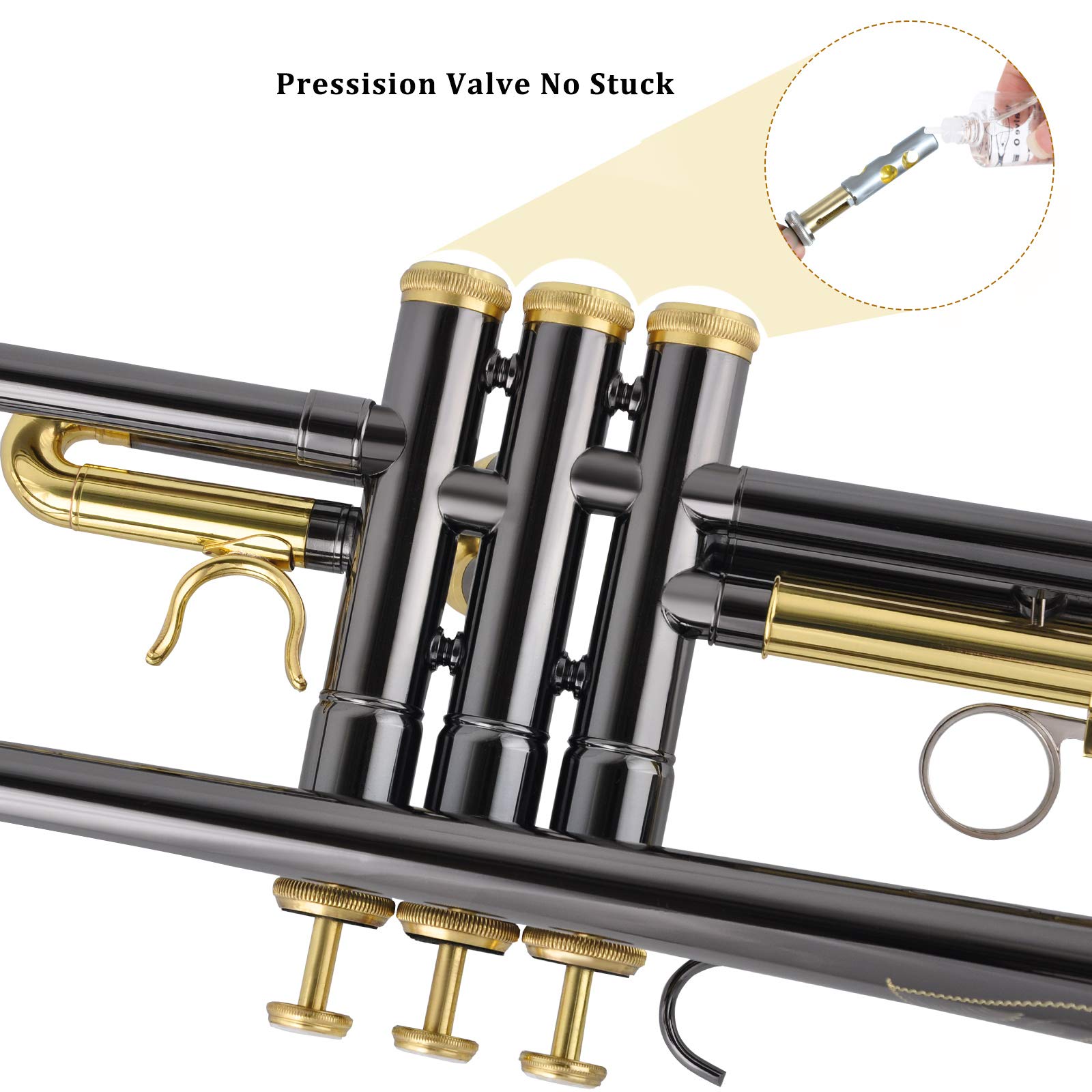 EASTROCK Bb Trumpet Standard Trumpet Set with Carrying Case,Gloves, 7C Mouthpiece, Tuning Rod, Black Nickel,Hand Carved Craft