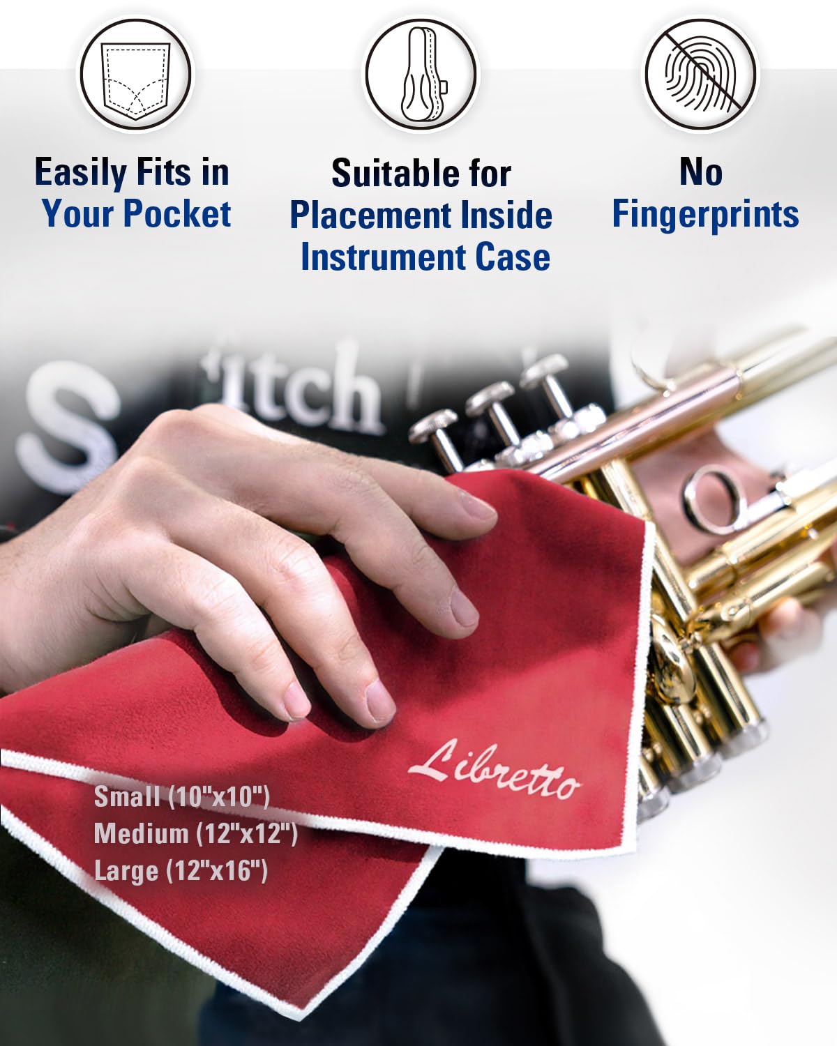Libretto Microfiber Polish Cloth, 3 Useful Sizes in 1 Pack, Violin and Cello Cleaning & Polishing Products, Blue, Lint-Free, Super Soft, Gift, for Piano, Guitar, Ukulele, Trumpet, Saxophone, Laptop