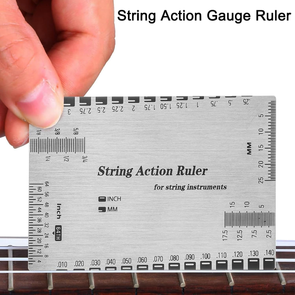 TopHomer String Action Gauge Ruler, Stainless Steel Guitar String Height Gauge with Inch & Metric Scales for Electric Acoustic Bass and Luthier Use