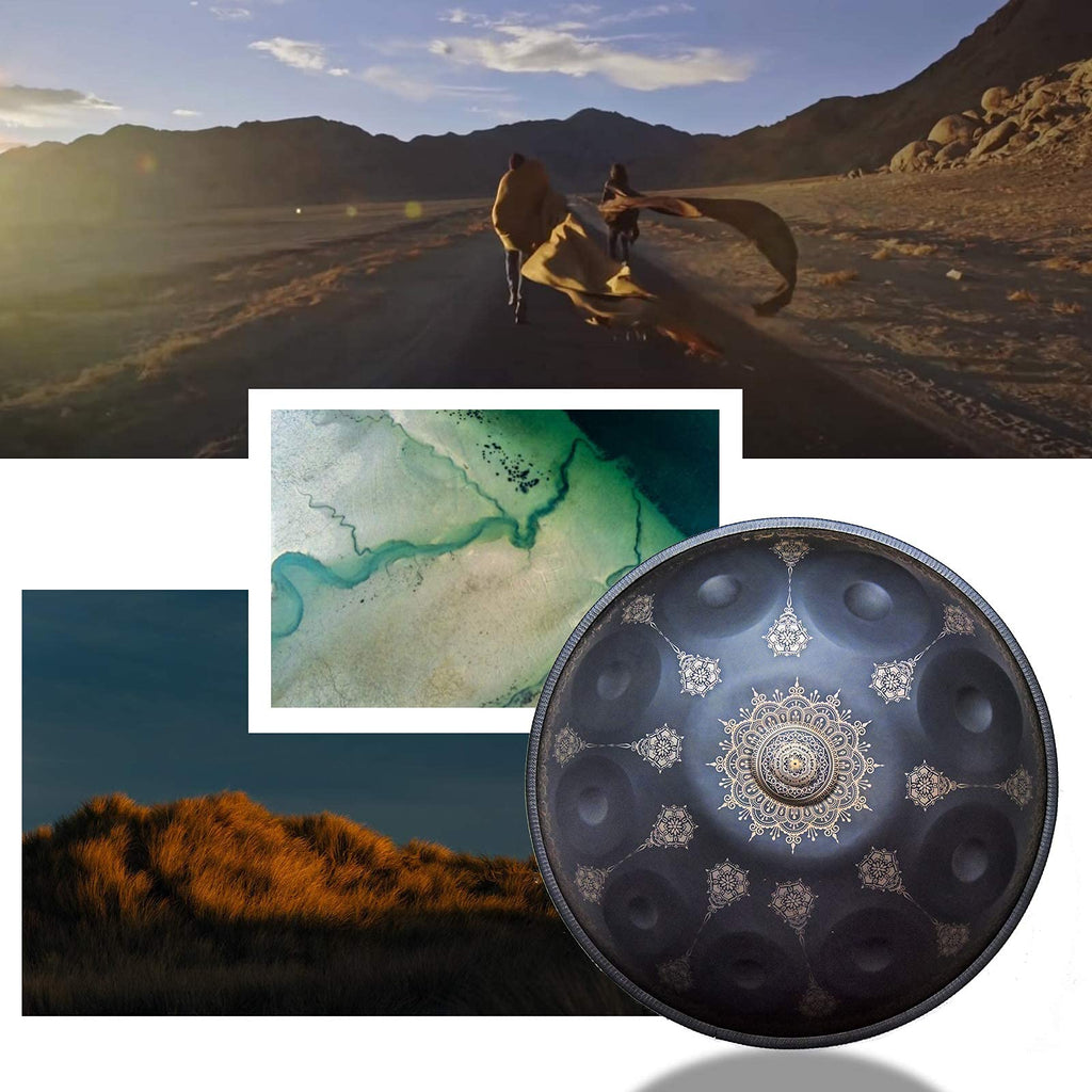 Handpan Drum 22 Inches D Minor Kurd, 432Hz 10 Notes Hand Drum Instrument, Premium Steel Drum, Handpan Instrument for Adults (Gold)