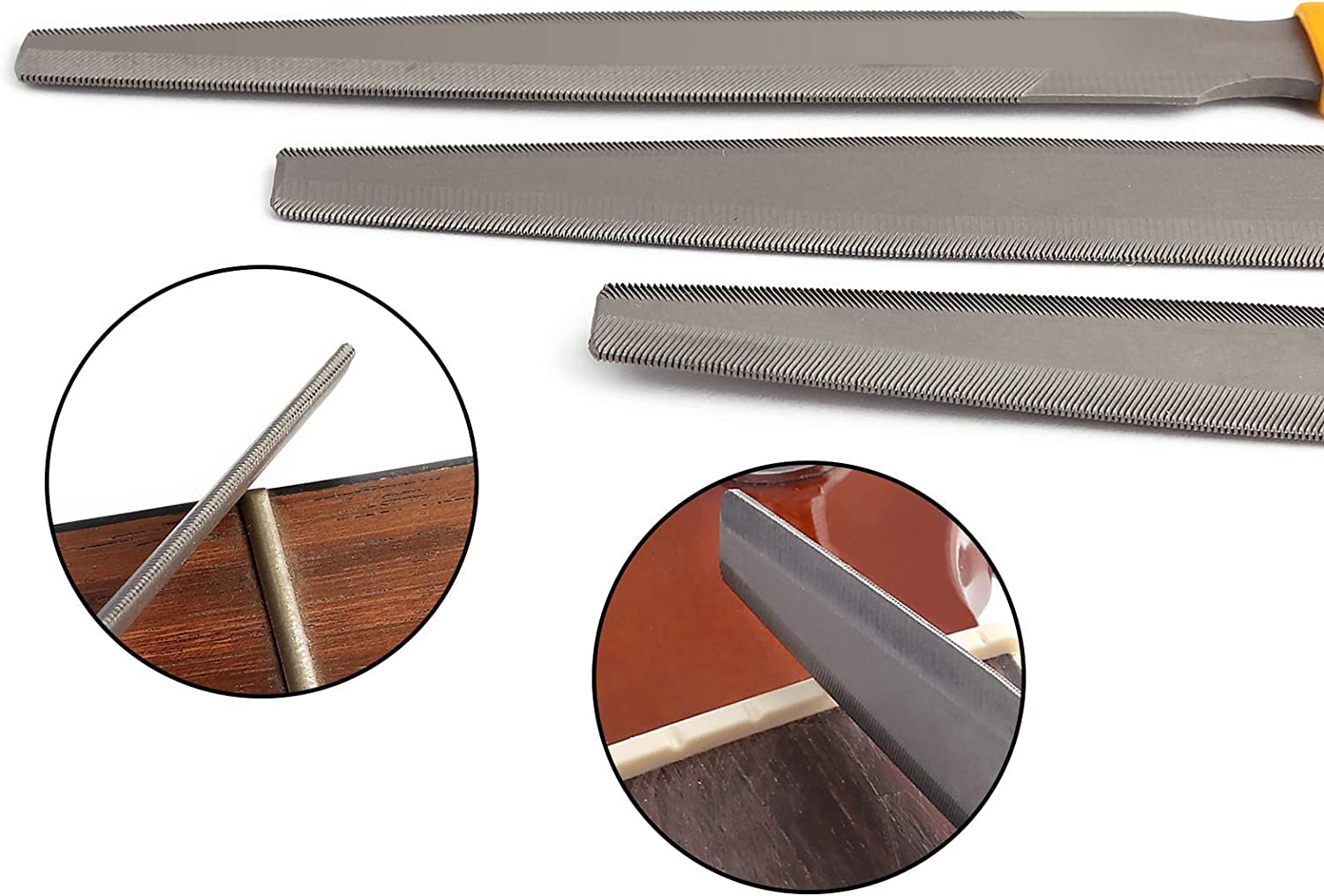 Electric Guitar files set,Acoustic Guitar file set,Bass Guitar files set,Tapered Nut Files Double Edge Nut Slotting Files,Fret Crowning Files Luthier Tools 3pcs set(Bass Guitar files)