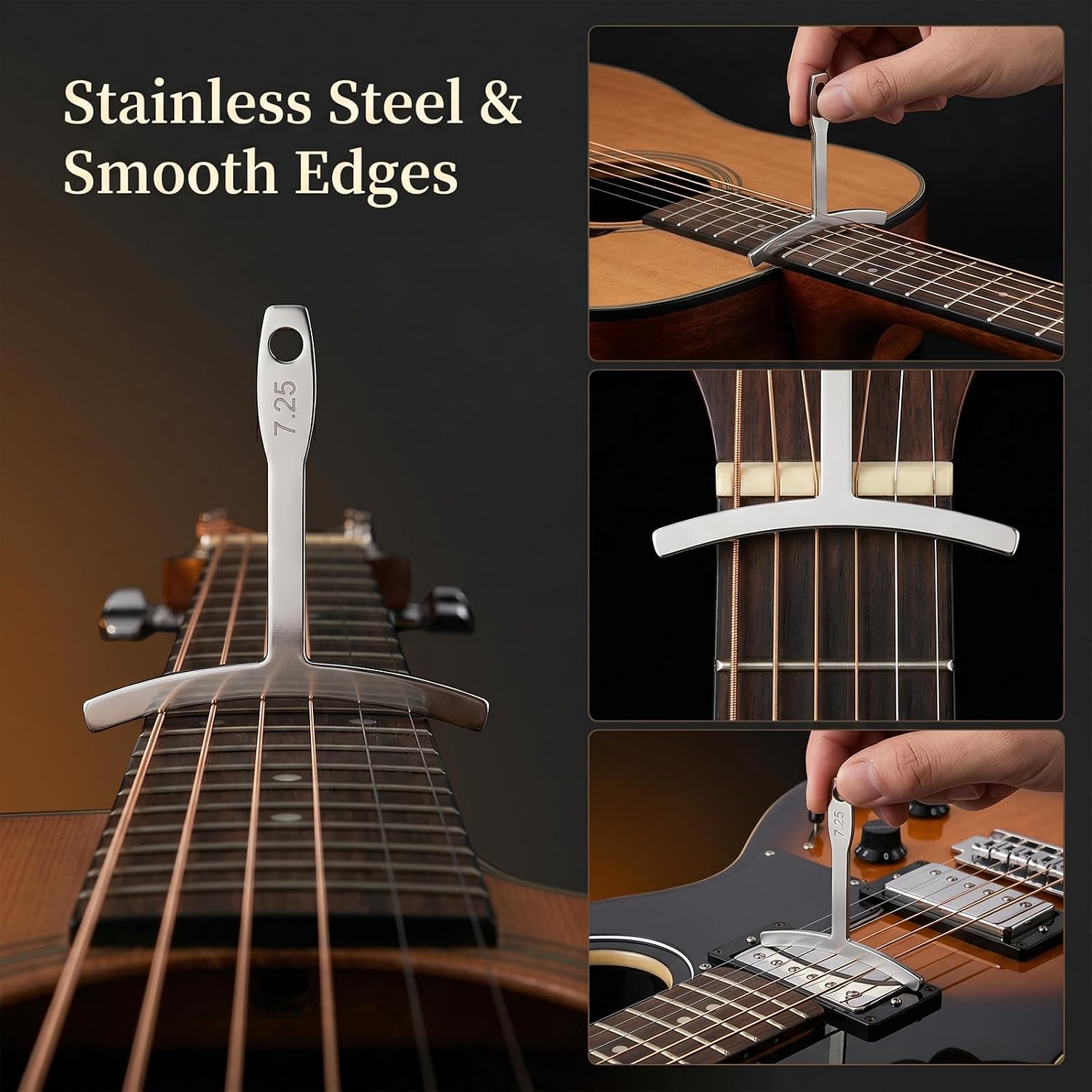 10 Pcs Guitar Luthier Tools Include 9 Pcs Understring Guitar Radius Gauge and 1 String Action Height Gauges Ruler Guitars String Action Gauge Ruler Tool for Guitars Bass Setup Repair Tools