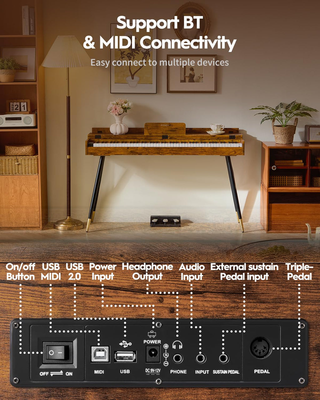 STRICH 88 Key Digital Piano, Hammer-Action Weighted Keyboard, Full Size Desk Cover Electric Piano Keyboard with Stand, 25Wx2 Speakers, Headphones, Three Pedal, SDP-350S(Color Mahogany)