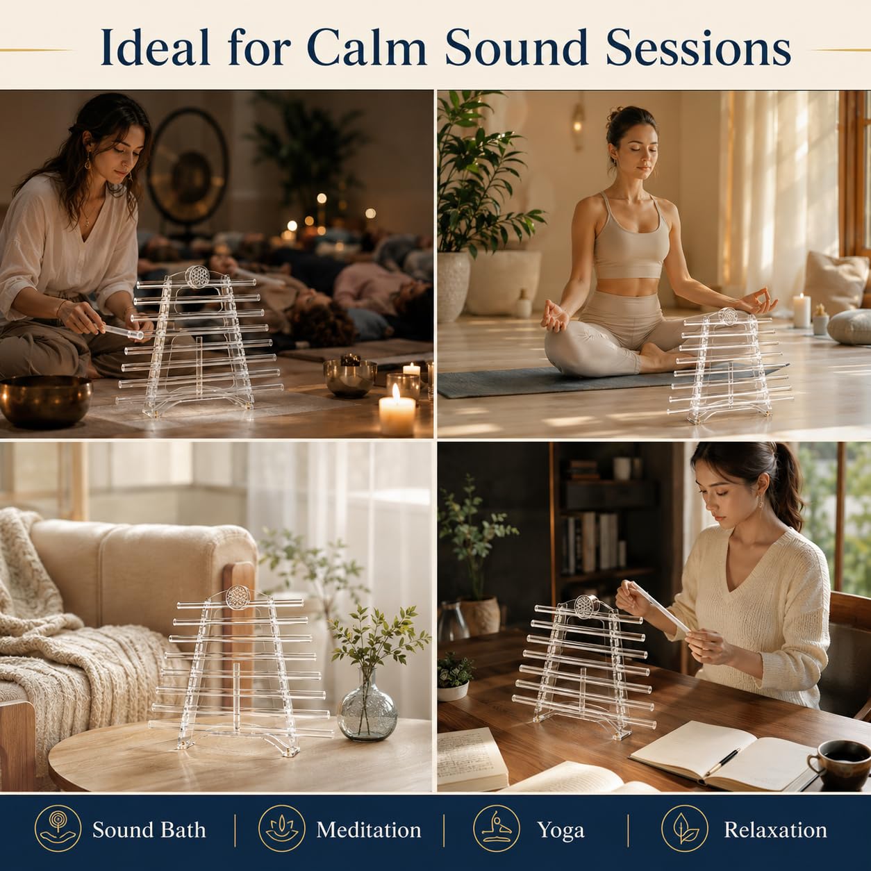 Quartz Crystal Harp for Sound Therapy, 432Hz/440Hz 8 Note CDEFGABC Quartz Crystal Singing Harp, Includes 8 Notes and Alumina Alloy Case, for Sound Baths and Meditation (A,440hz)