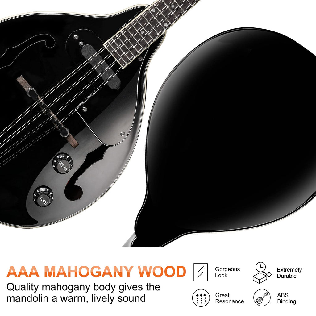 Vangoa Mandolin Musical Instrument A Style Acoustic Electric, 8 Strings Mahogany for Beginner Adults Teens, Red Burst