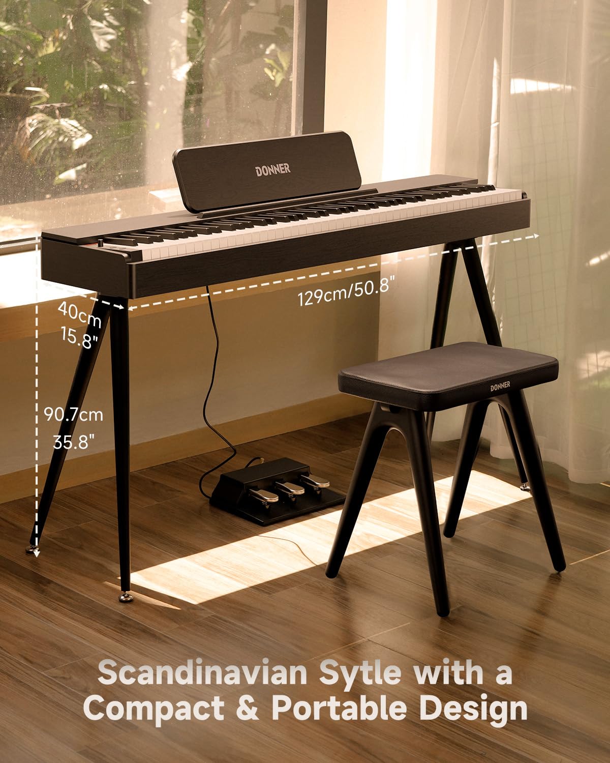 Donner OURA S100 Digital Piano with 88 Key Graded Hammer Weighted Keyboard for Beginner, Full Size Electric Piano Keyboard with Bluetooth, 3 Original Demos, LOCAL OFF, 2×10 W, Piano Three Pedal,White