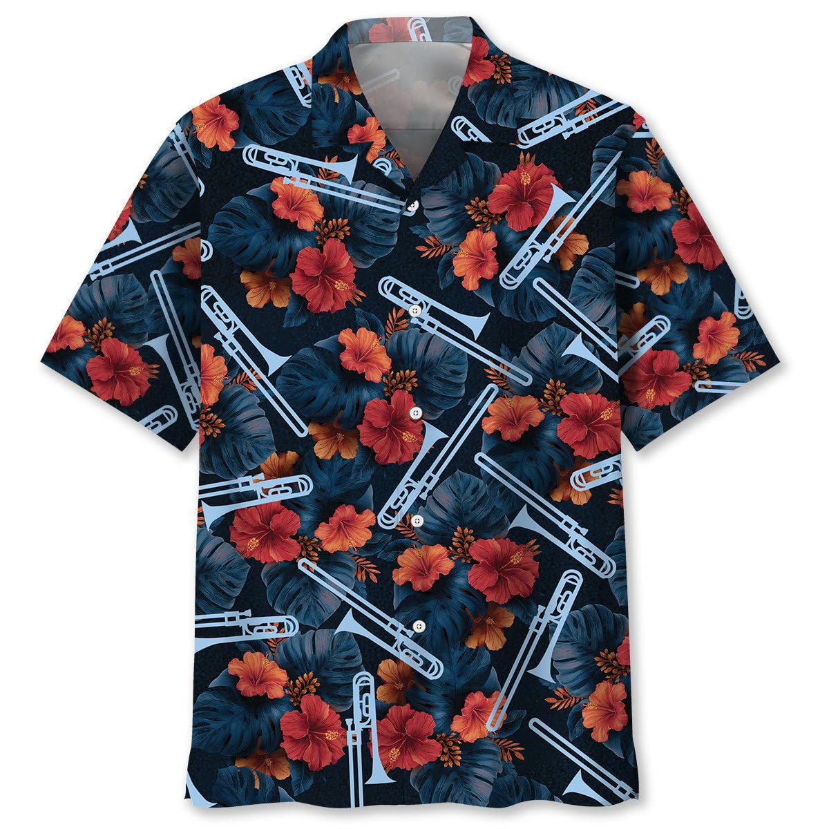 Trombone Hawaiian Shirt, Mens Trombone Short Sleeve Shirt, Music Band Gifts
