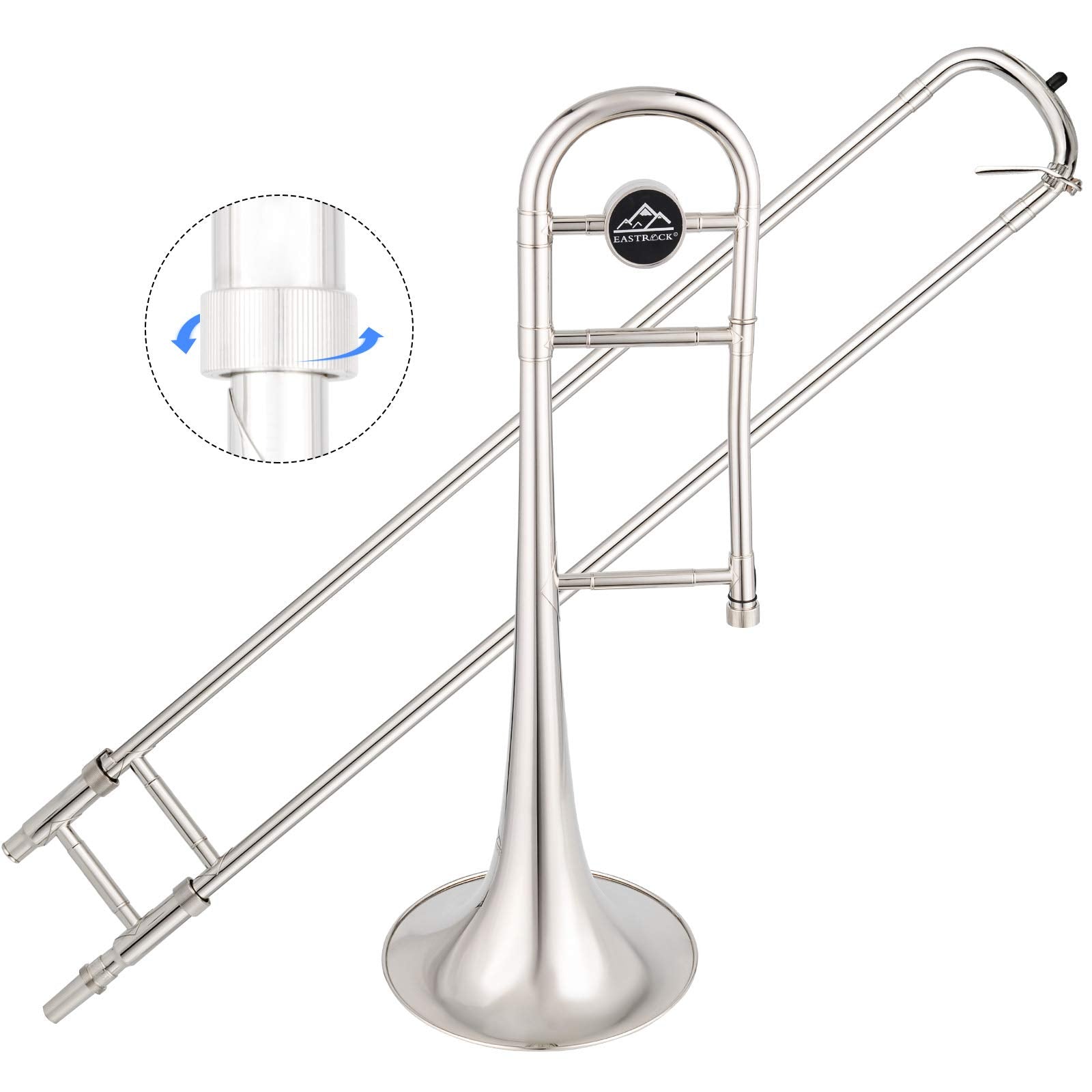 EASTROCK Bb Tenor Slide Trombone, B Flat Brass Plated Trombone Instrument for Beginners Students with Hard Case, with Mouthpiece, White Gloves (12.5mm/200 mm), Golden
