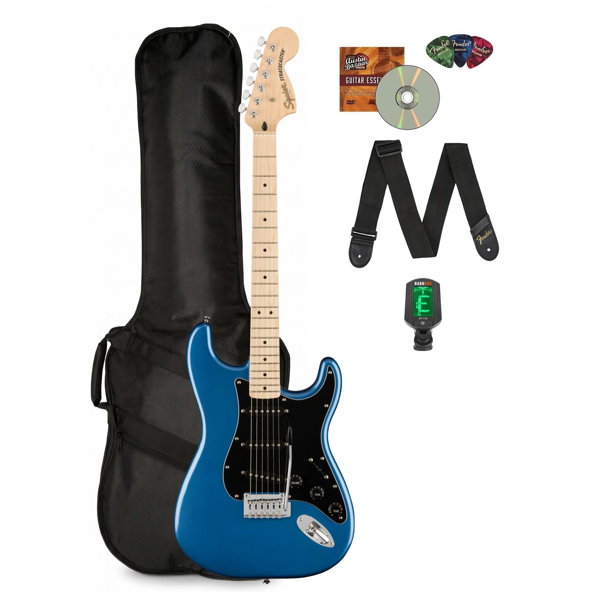 Fender Squier Affinity Stratocaster FMT HSS - Sienna Sunburst Bundle with Frontman 10G Amplifier, Gig Bag, Tuner, Instrument Cable, Strap, Picks, and Austin Bazaar Instructional DVD