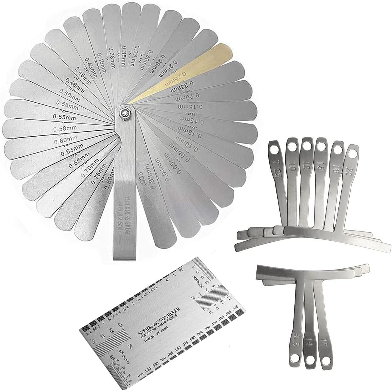 Jiayouy 11 Pieces Guitar Luthier Tool Kit Including 9pcs Understring Radius Gauge String Action Gauge Ruler 32 Blades Feeler Gauge for Guitar and Bass Setup