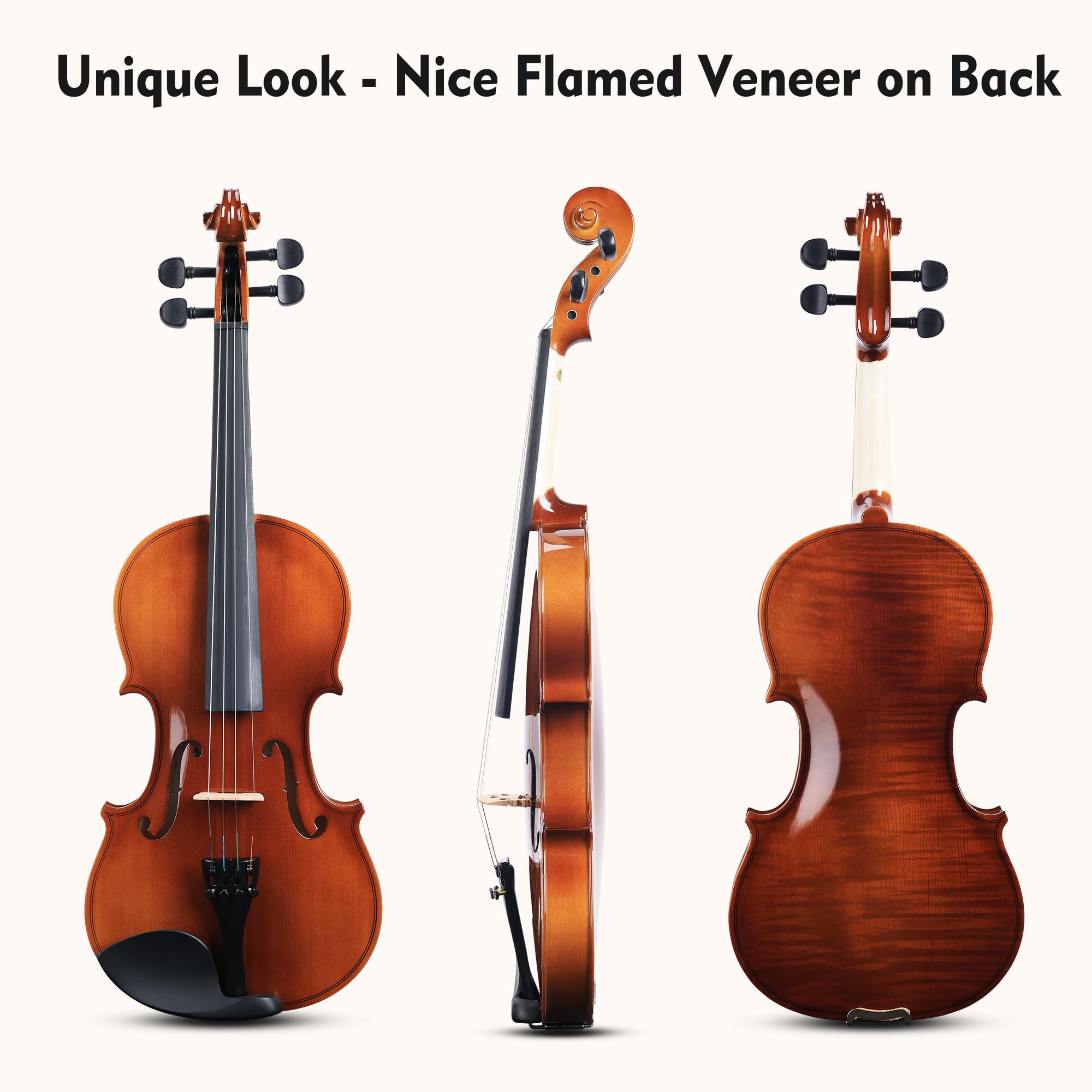 ADM 1/4 Size Wood Violin Set for Kids Teens Students Adults Beginner Acoustic Violin Matte Fiddle Starter Kit with Hard Case, Rosin, Shoulder Rest, Bow, Clip-on Tuner and Fingerboard Sticker