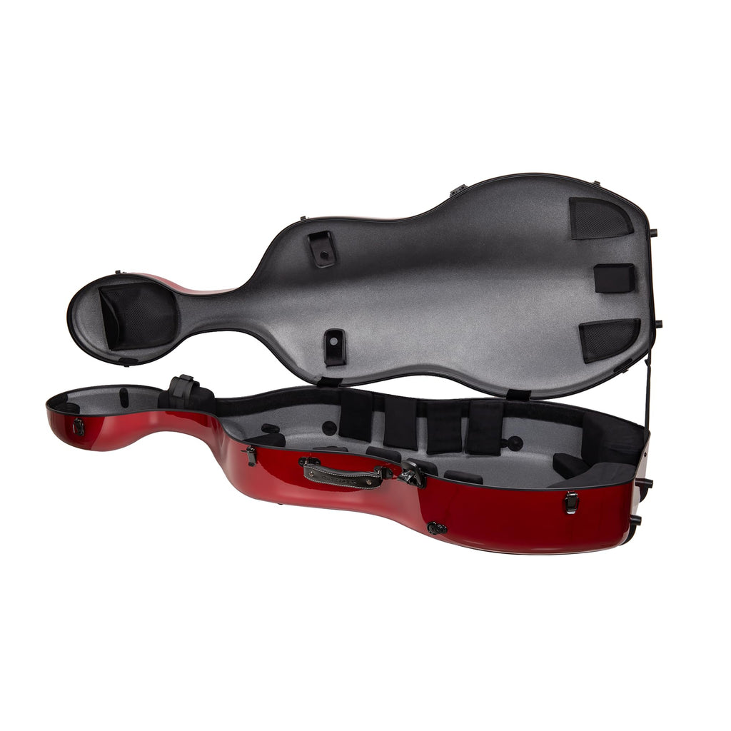 Crossrock Professional 4/4 Carbon Fiber Cello Case | 6lb Ultra-Light TSA Hardshell | Adjustable Magic Pads & Anti-Scratch Cover | Gloss Crimson Finish