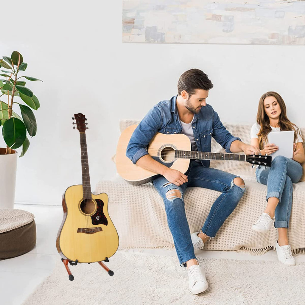 KingPoint Guitar Stand, Guitar Floor Stand, Acoustic Electric Wooden A Frame Folding Guitar Holder Adjustable for Bass, Cello, Mandolin, Banjo, Ukulele (Acacia)