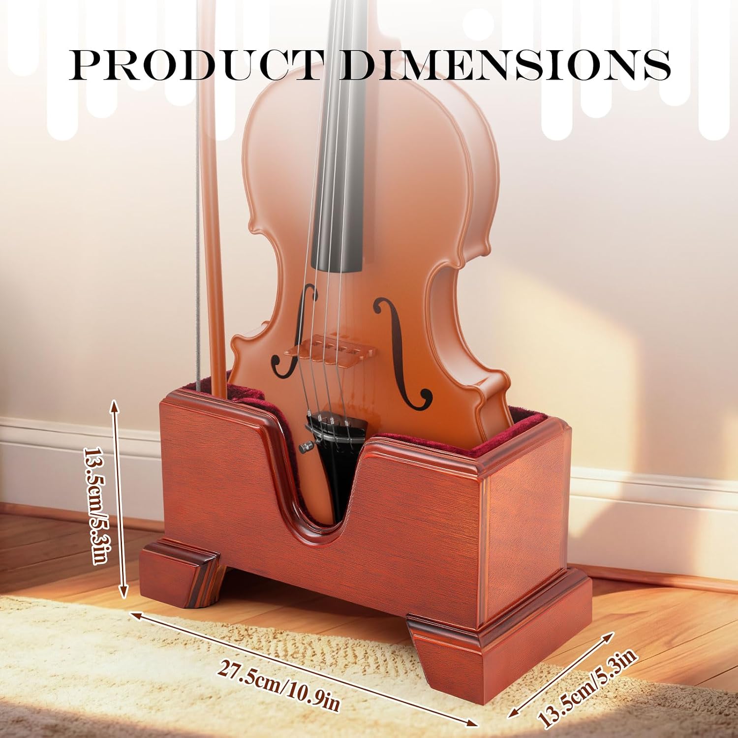 Yinkin Handcrafted Wooden Violin Stand with Bow Holder - Solid Violin Floor Display Stand, Soft Velvet Protection, Elegant Design for Home, Studio or Stage