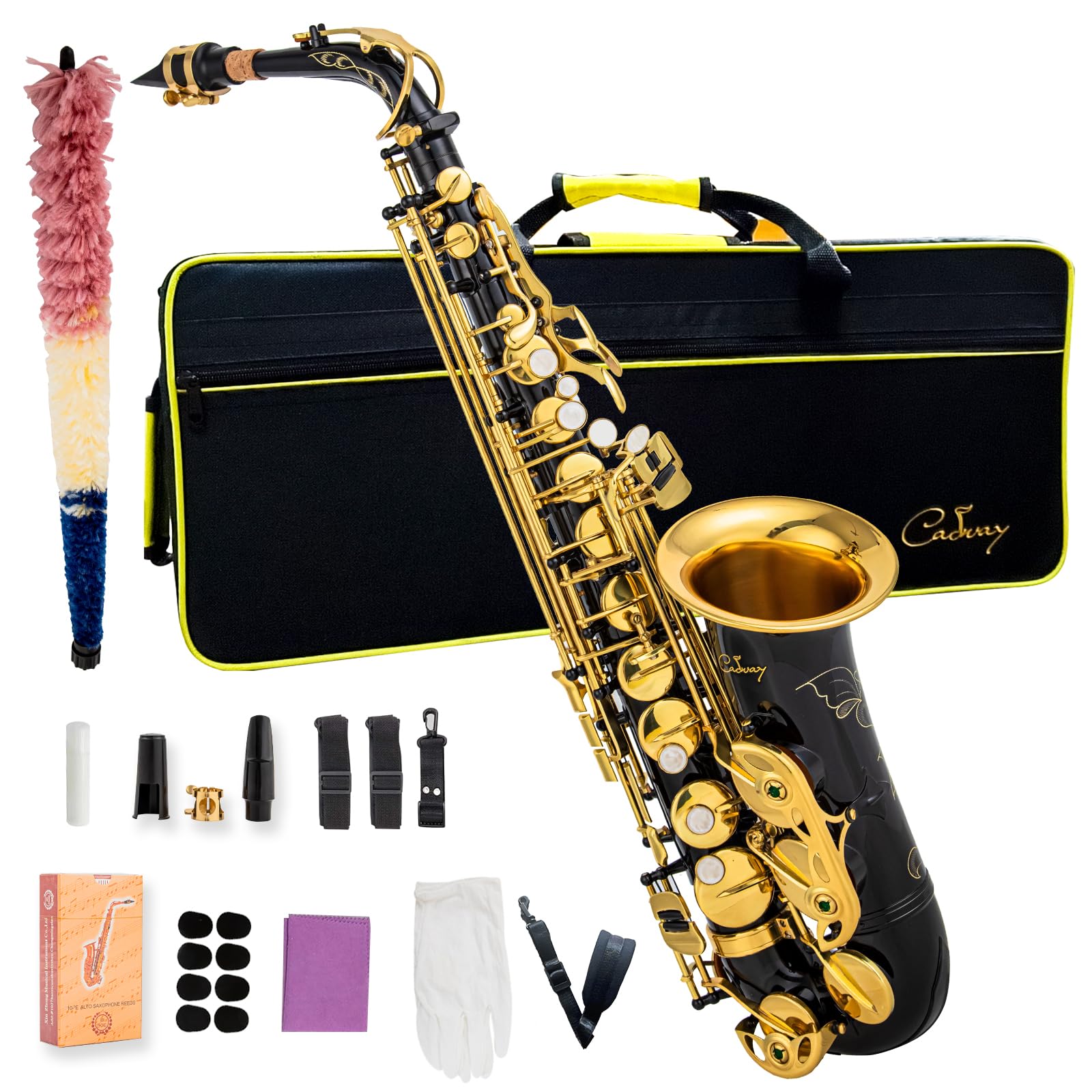 Alto Saxophone Eb beginner Saxophone includes brush canvas suitcase glove whistle piece cork plaster wipe cloth neck strap and other accessories (Gold)