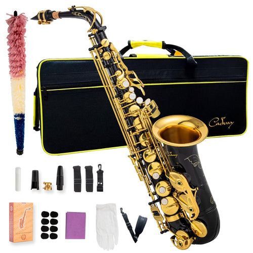 Alto Saxophone Eb beginner Saxophone includes brush canvas suitcase glove whistle piece cork plaster wipe cloth neck strap and other accessories (Gold)