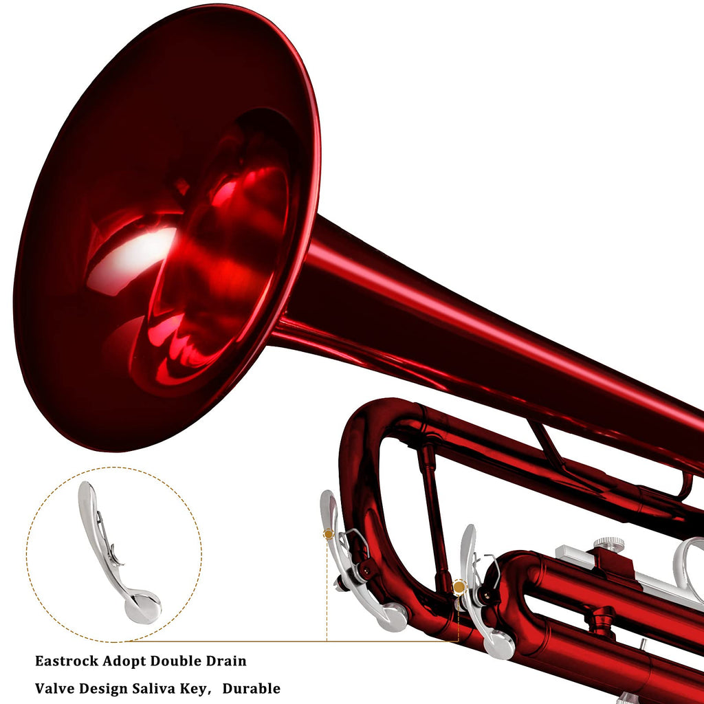 EASTROCK Bb Trumpet Standard Trumpet Set with Carrying Case,Gloves, 7C Mouthpiece, Cleaning Kit, Tuning Rod (Red Antique)
