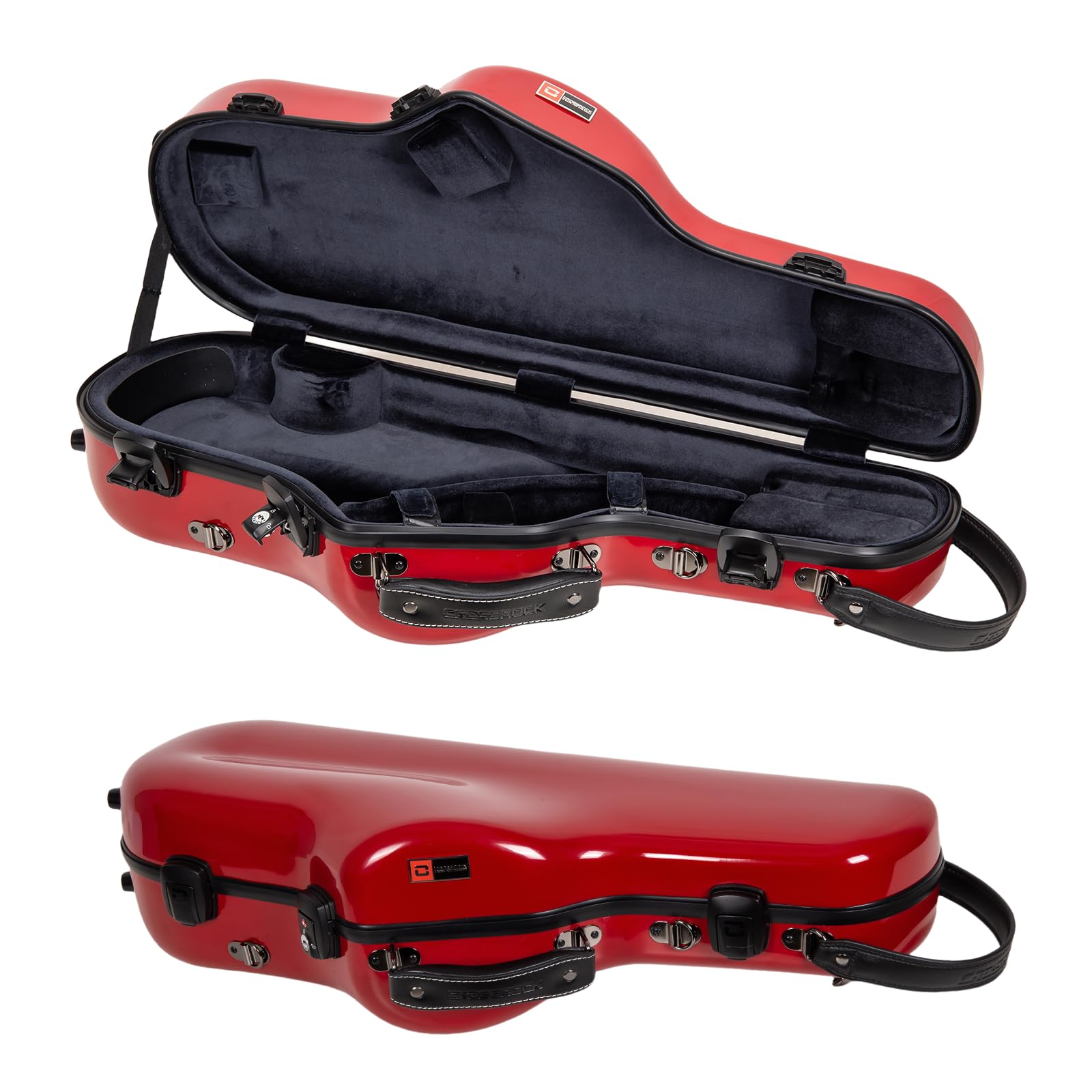 Crossrock Pro-Grade Straight Soprano Saxophone Case | Crimson Red Gloss, TSA Lock, Elite Protection, Detachable Backpack Straps, Accessory Pocket for Professional Musicians