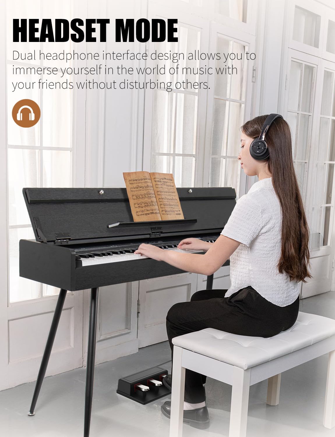 UISCOM 88 Key Weighted Digital Piano - Wooden Desk Electric Piano Transforms Between Desk and Vanity - Progressive Hammer-Action Keyboard, Perfect for Beginners with MIDI Functionality