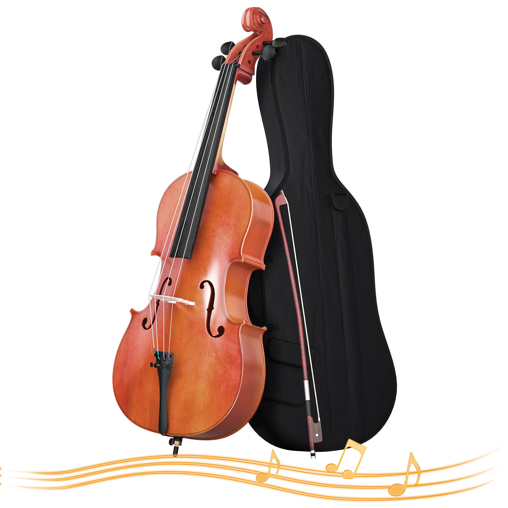 Full Size Cello Kit, Acoustic Cello Instrument for Adults,Beginners,Students,Complete Cello 4/4 Set with Portable Bag, Bow, Rosin (Black)