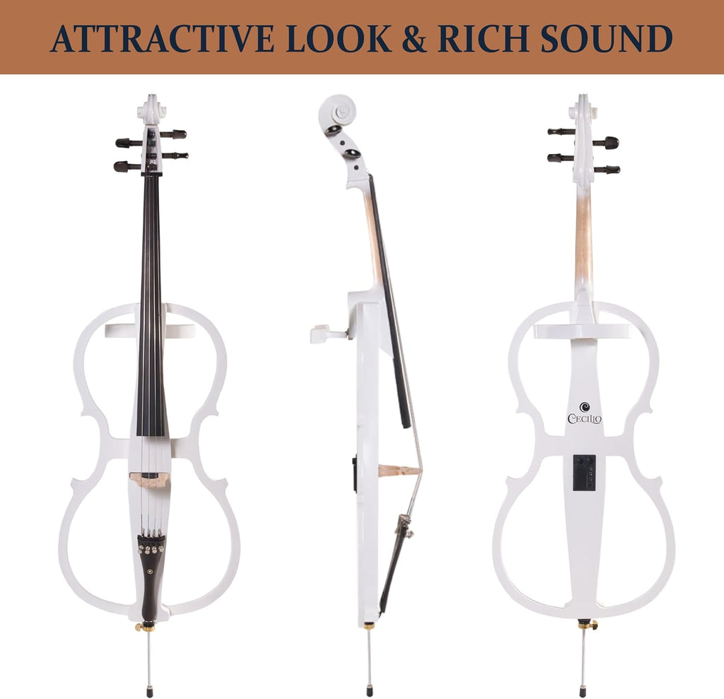 Cecilio 4/4 CECO-1WH Pearl White Electric Cello with Ebony Fittings in Style 1 (Full Size)