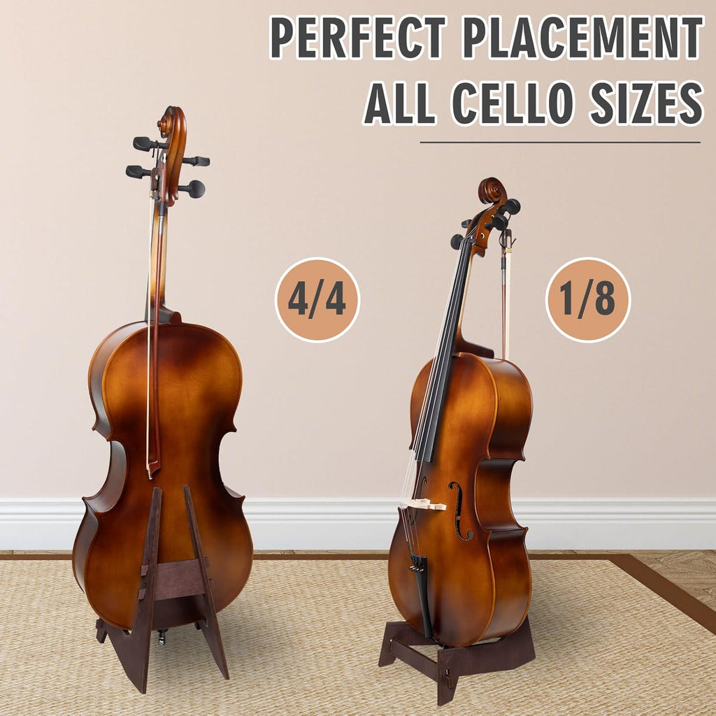 Cello Stand, Wooden Cello Stand with Bow Holder,Detachable full-size cello stand.Stand for 1/2, 1/4, 3/4, 1/8, 7/8 Cello