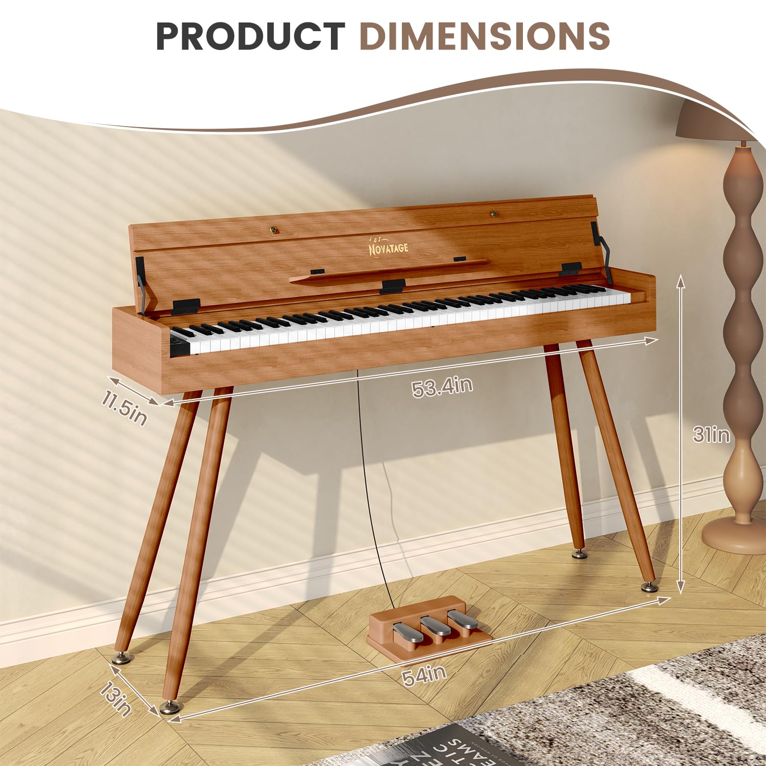 88 Key Digital Piano Keyboard for Beginners, Fully Weighted Wooden Electric Piano with Triple Pedal, Headphone, Supports MIDI Connecting, French Dream Sound Source (Brown)